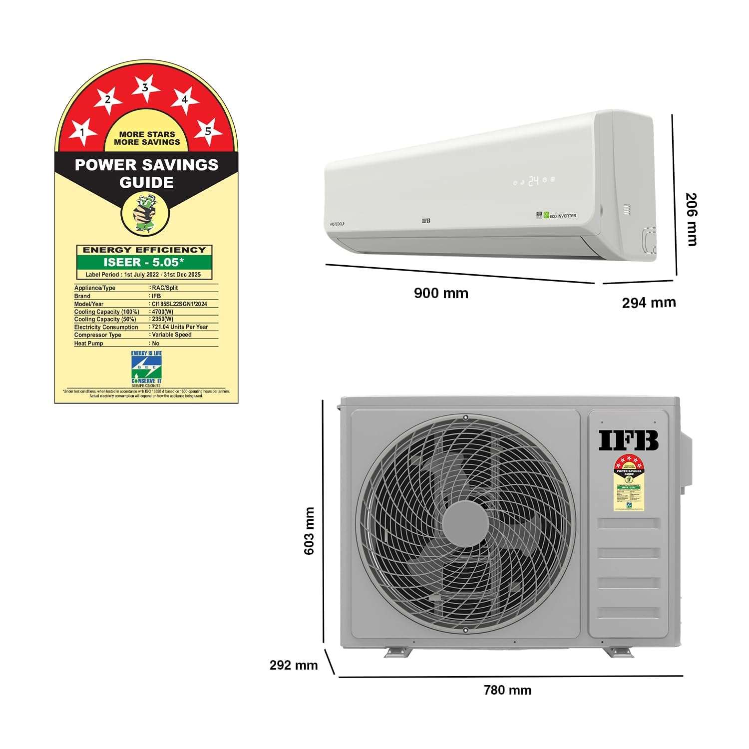 IFB 2025 Model Silver Plus Smart Series 1.5 Ton 5 Star In-built Wifi Split AC with HD Compressor, AI, Dual Gold Fin & 8-in-1 Flexi Mode - White (CI185SL22SGN1, Copper Condenser) 3