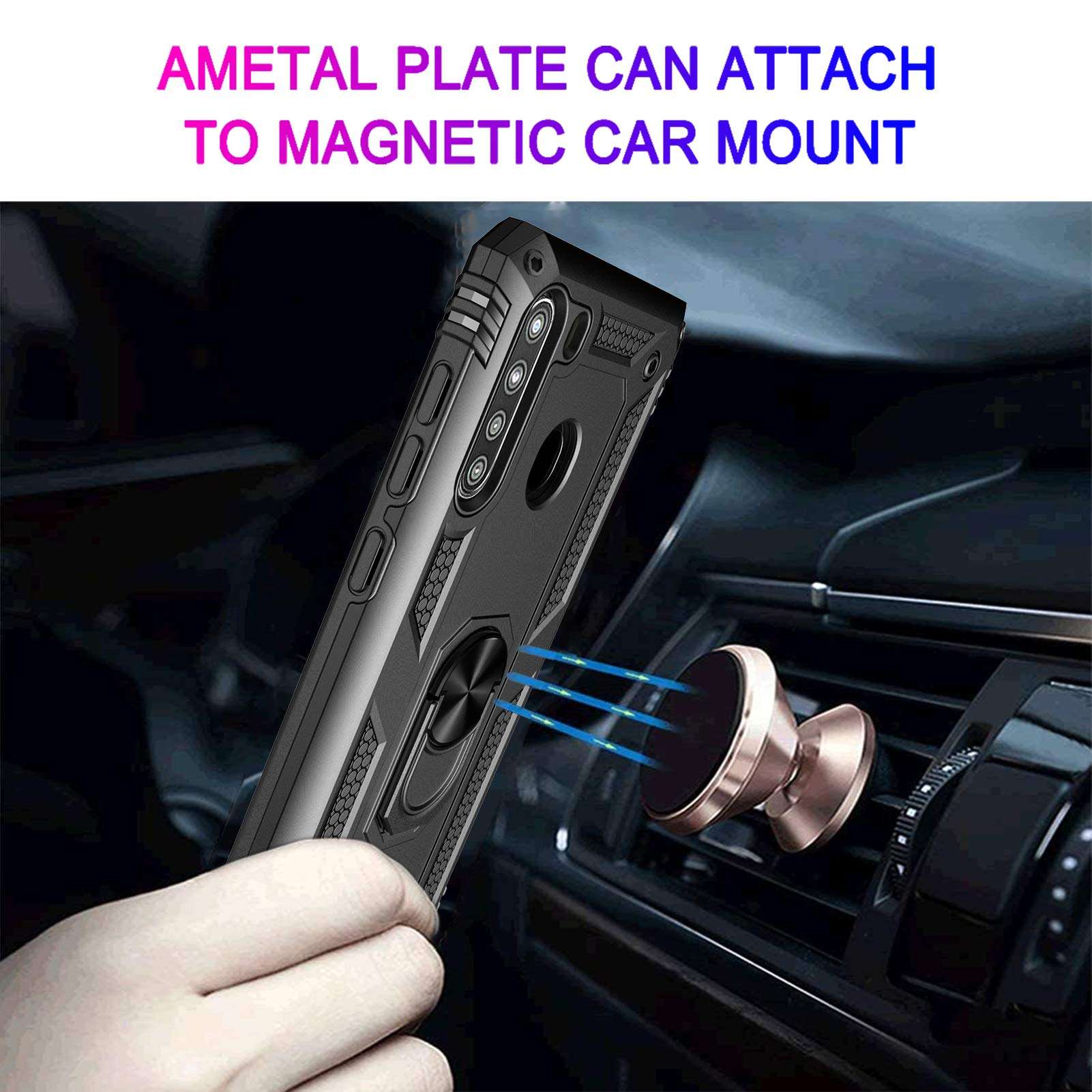 Galaxy A21 Case, Samsung A21 Case with Tempered Glass Screen Protectors, Androgate Military-Grade Ring Kickstand Car Mount 15ft Drop Tested Shockproof Cover Phone Case for Samsung Galaxy A21, Black 3