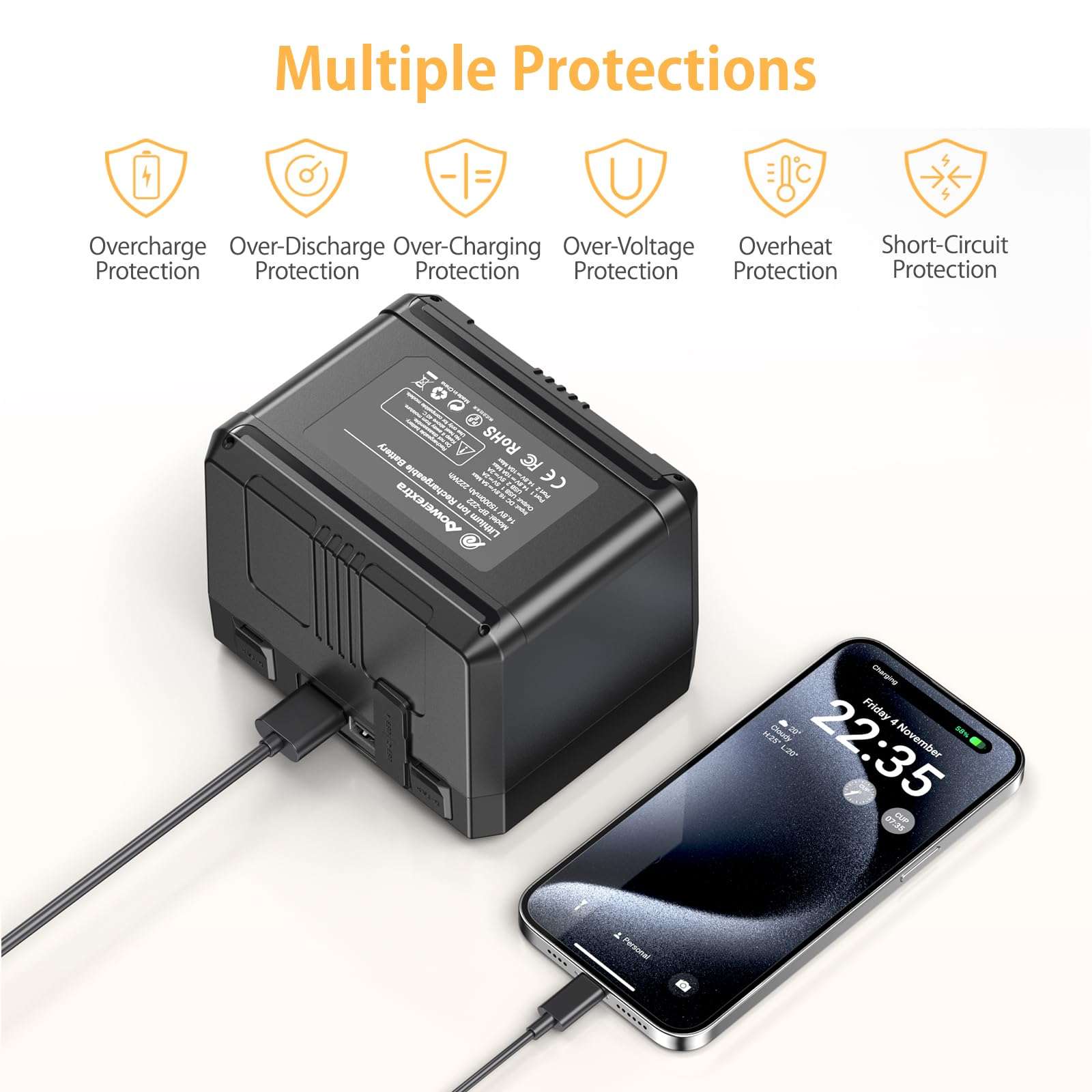 V-Mount/V-Lock Battery - 222Wh 14.8V 15000mAh Rechargeable Li-ion Battery for Broadcast Video Camcorder, Compatible with Sony HDCAM, XDCAM and Digital Cinema Cameras 6