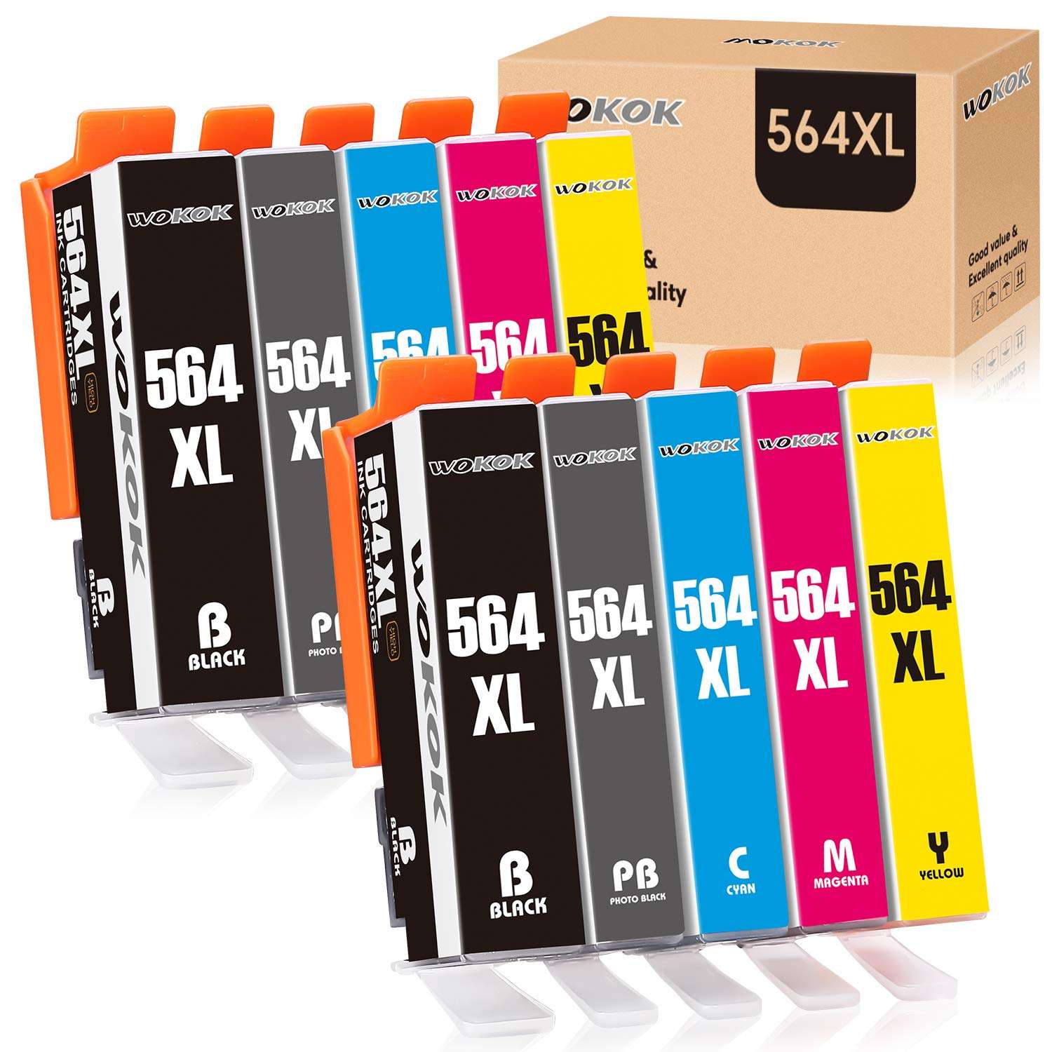 WOKOK 564XL Compatible Ink Cartridge Replacement for HP 564 Ink Cartridges, for Photosmart 5520 6520 7520 5510 6510 7510 7525 Premium C309A C410A Officejet 4620 Deskjet 3520 (2PGBK, 2BK, 2C, 2M, 2Y) 1