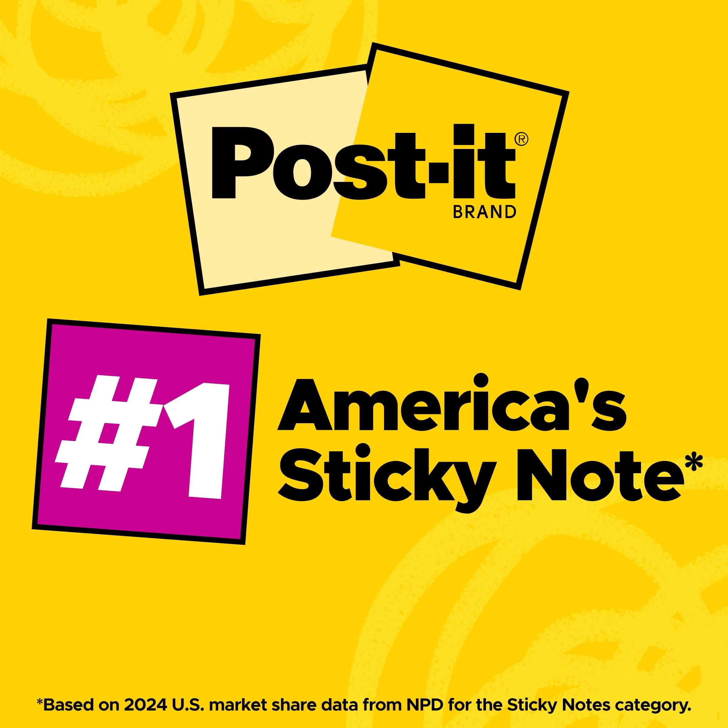 Post-it Super Sticky Lined Notes, 6 Sticky Note Pads, 4 x 4 in., School Supplies, Office Products, Sticky Notes for Vertical Surfaces, Monitors, Walls and Windows, Energy Boost Collection 5