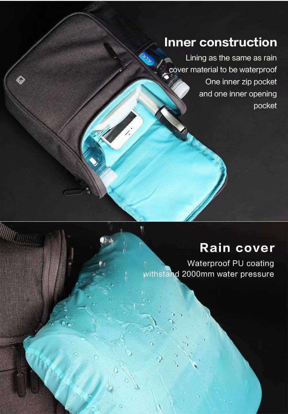 Rhinowalk Bike Handlebar Bag Multifunction Bicycle Front Tube Bag with Shoulder Strap Raincover, Grey 4