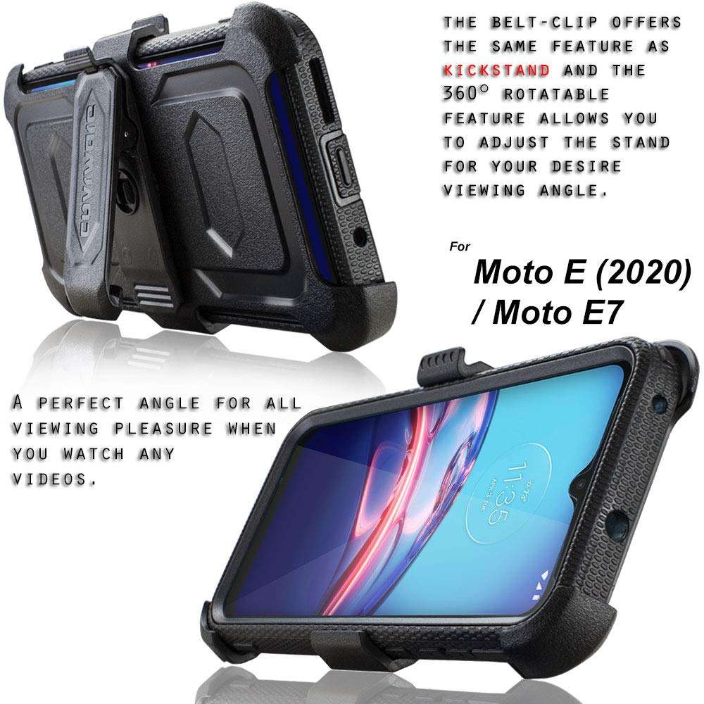 COVRWARE Aegis Series Case Compatible with Moto E (2020) / E7 with Built-in Screen Protector Holster Belt Swivel Clip Kickstand Heavy Duty Full Body Armor Shockproof Protective Cover, Black 6