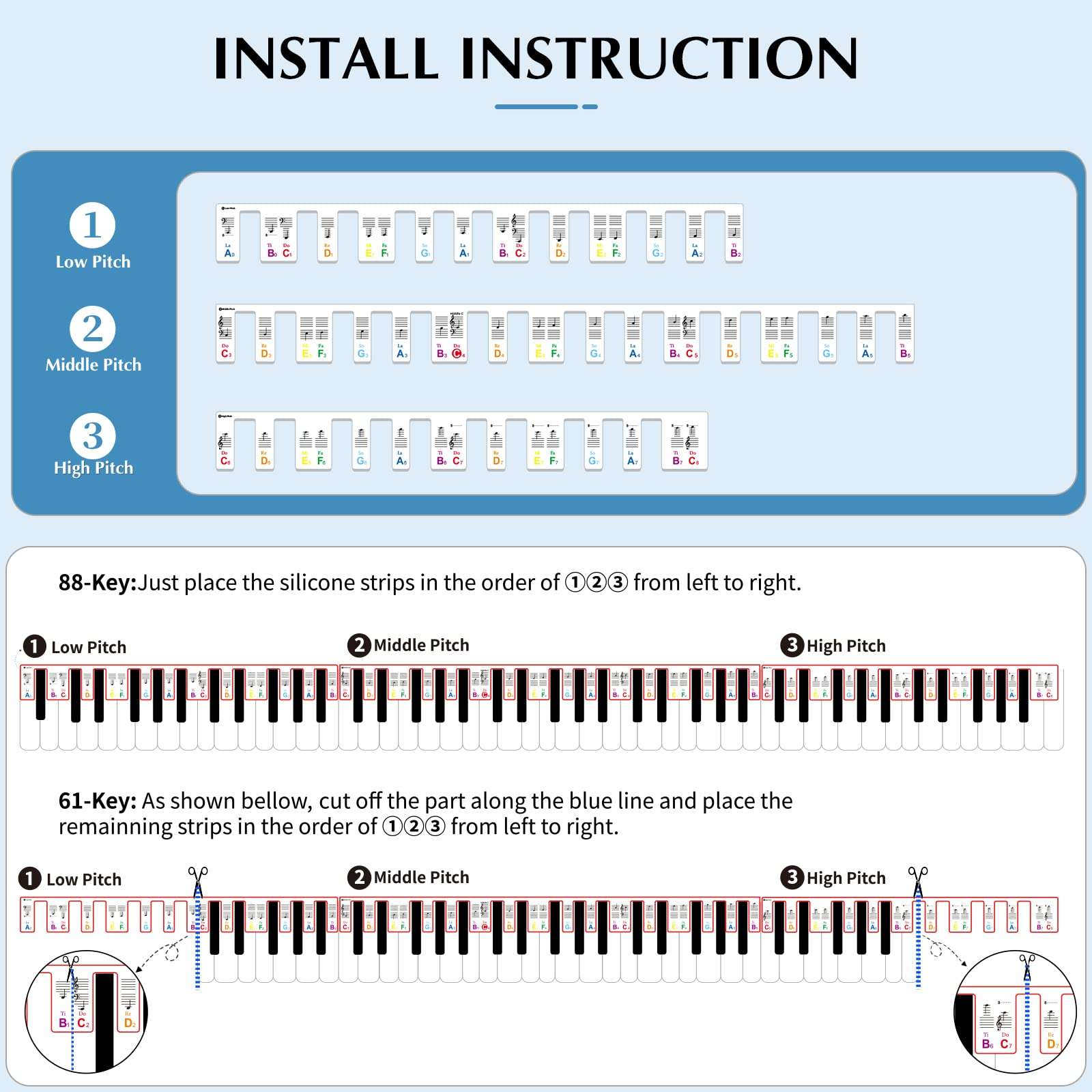 Piano Keyboard Note Labels, SS Removable Piano Key Notes Guide Overlay for Beginners Learning Piano, Made of Silicone, No Stickers Needed, 88 Keys Full Size (Rainbow) 6