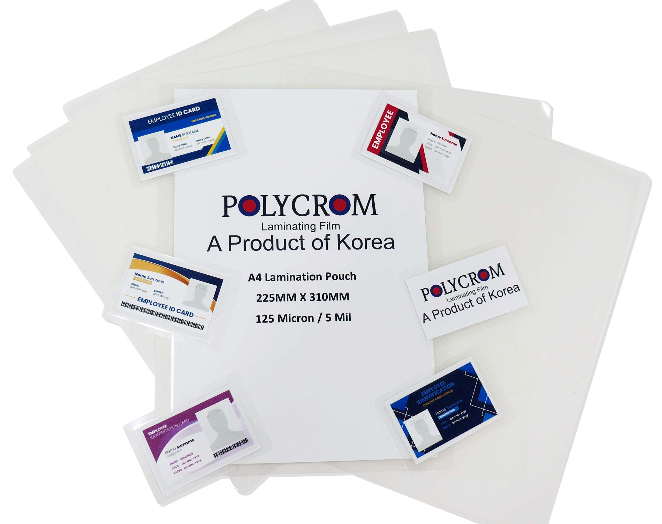 Polycrom Korean (A4 Size) Lamination Pouch Clear Glossy Thermal Transparent Waterproof 100 Sheets (Home & Office) 125 Microns