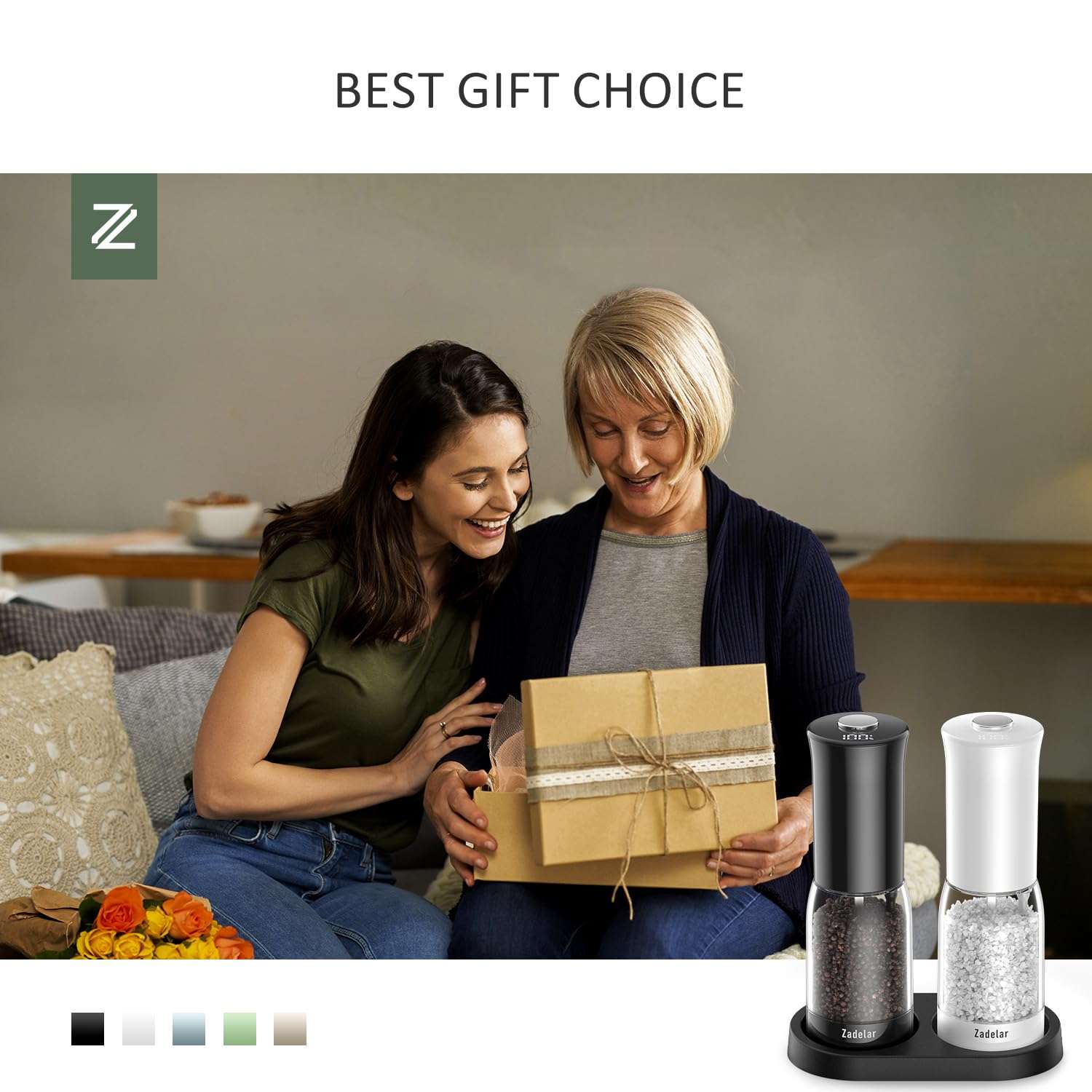 Salt and Pepper Grinder Set with LED Power Display Larger Capacity Salt and Pepper Shakers Set Rechargeable Electric with Flexible Coarsenes LED Light One Hand Operation for Kitchen(White+Black) 6