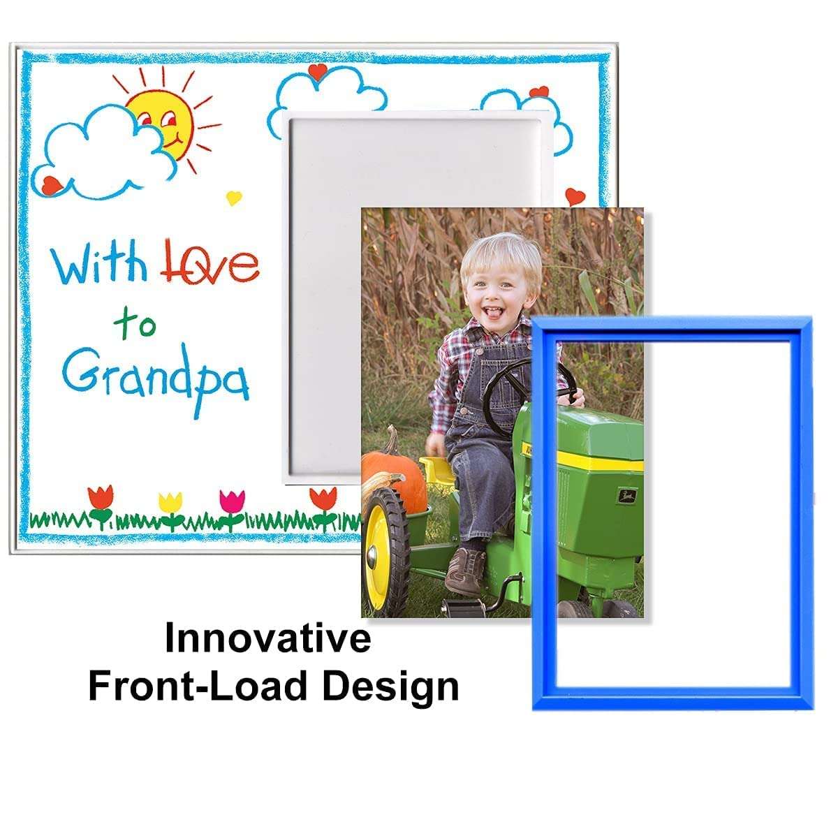 Picture Frame for Grandpa | "With Love to Grandpa" | Classic Crayola Cute Picture Frame | Measures 8.25 x 7 in | Holds a 3.5 x 5 inch Photo | Easy to Mail 5