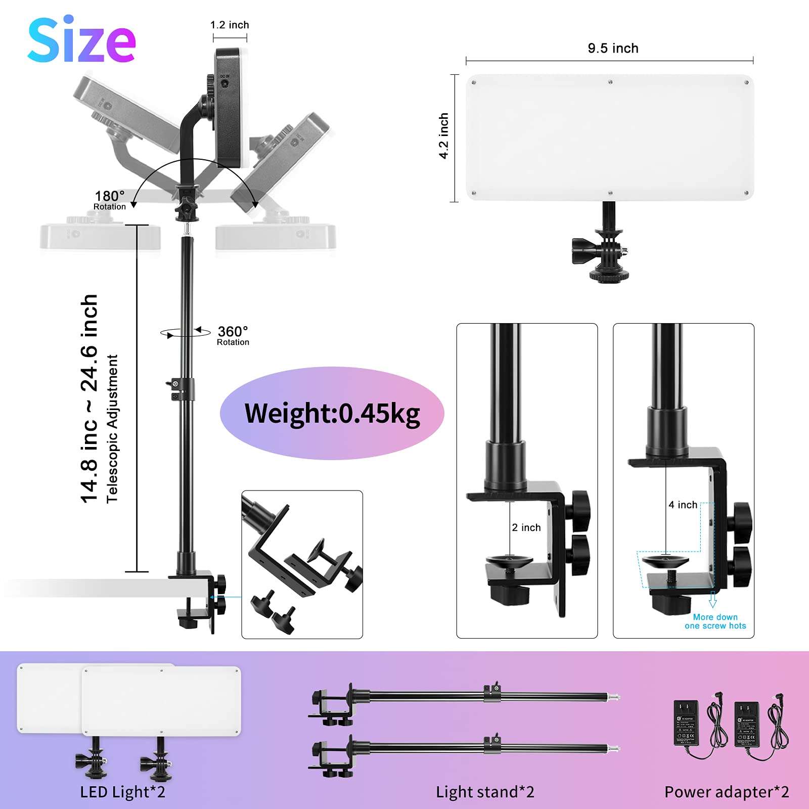 GVM Key Light with C-Clamp Stand, RGB LED Video Light On Camera Light with 8 Applicable Scenes 2700K-10000K Video Lighting Kit for Gaming, Live Streaming, Video Recording (RGB20W1L) 6