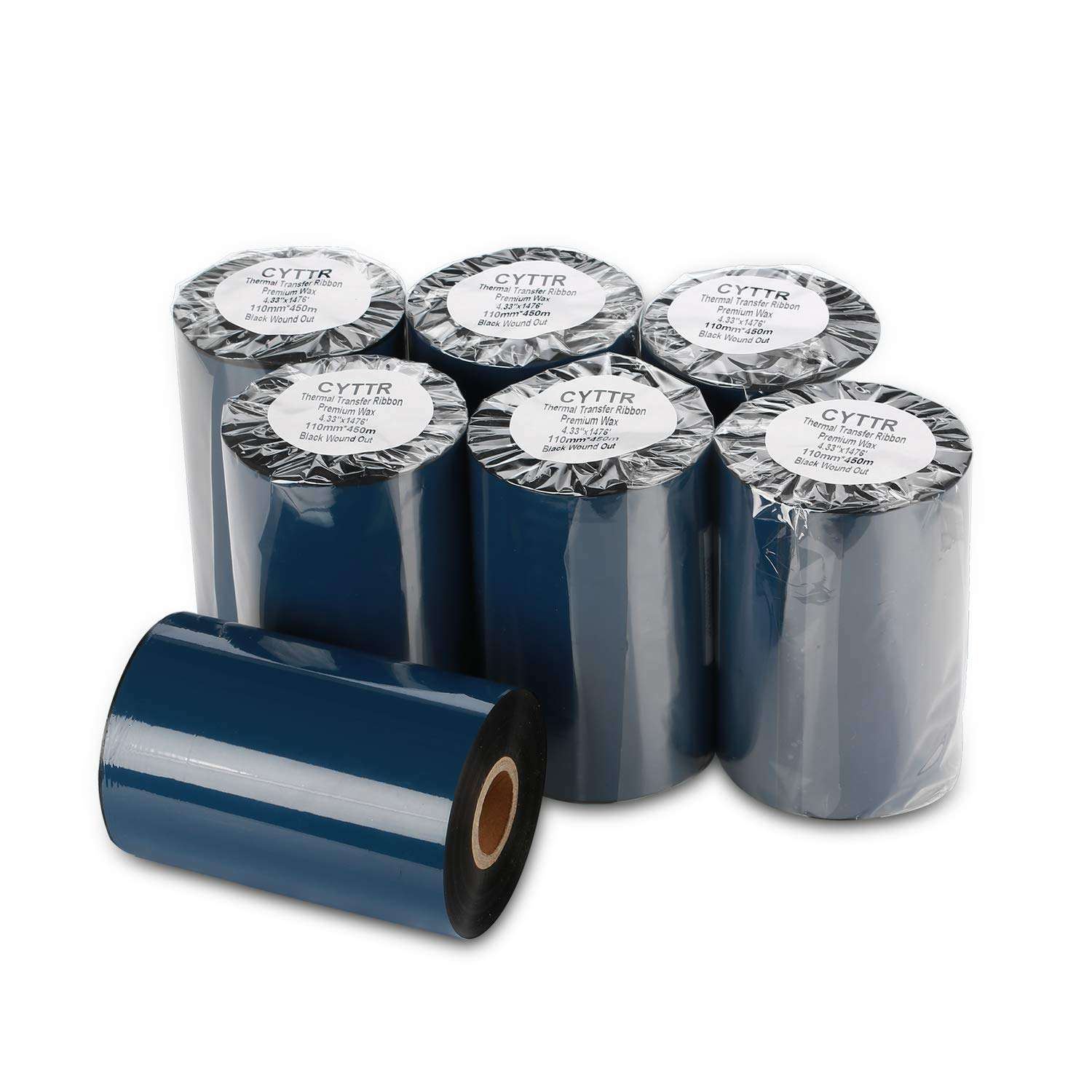 CYTTR Thermal Transfer Ribbon - Premium Wax Printer Ribbon 1" Core Ink Out- 1 Roll (4.33" x 1476') 110mm450m for Zebra ZT410,ZT420,ZT610,105SL,110*i4,140*i4,zt230,Godex ez2300,Citizen s700 4