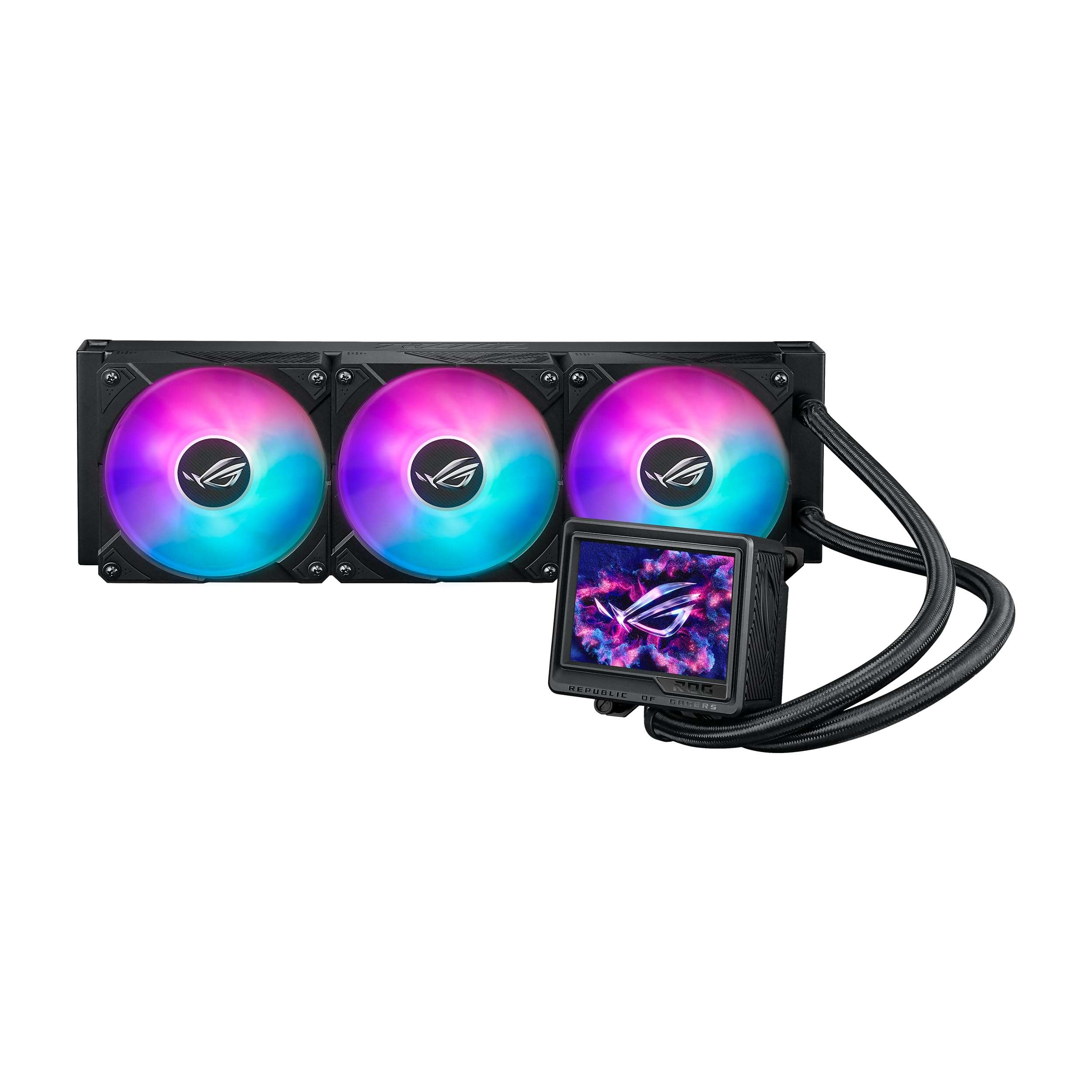 ASUS ROG RYUJIN III 360 ARGB EXTREME all-in-one AIO CPU liquid cooler, AMD Ryzen 9000 & Intel® Core™ Ultra Ready, Asetek Gen8 V2 pump; high airflow static pressure magnetic fans; customizable 3.5" LCD