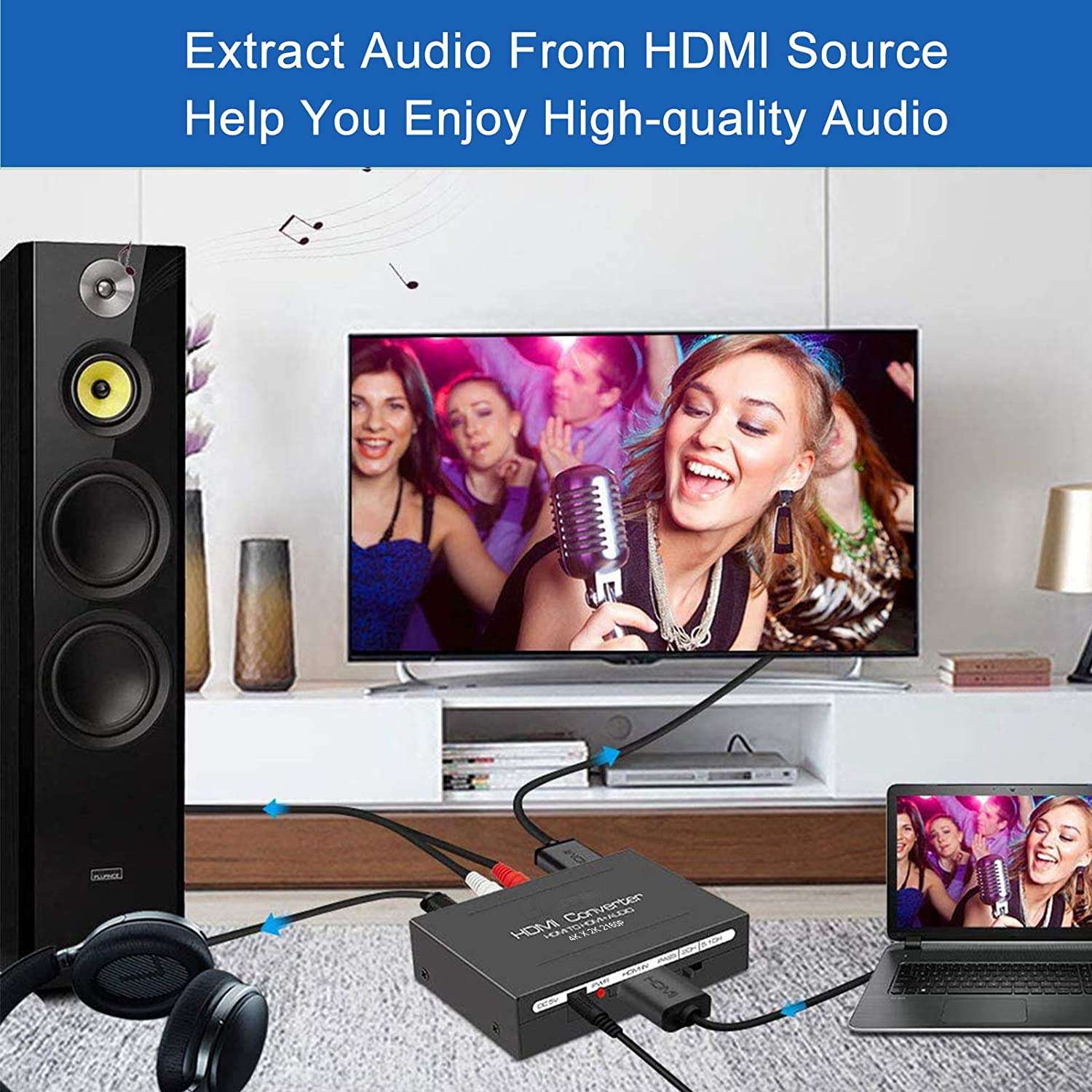 4K HDMI to HDMI + Audio Extractor One HDMI Input to HDMI + Audio (SPDIF + RCA Stereo) Output Support 1080P Support 3D 6