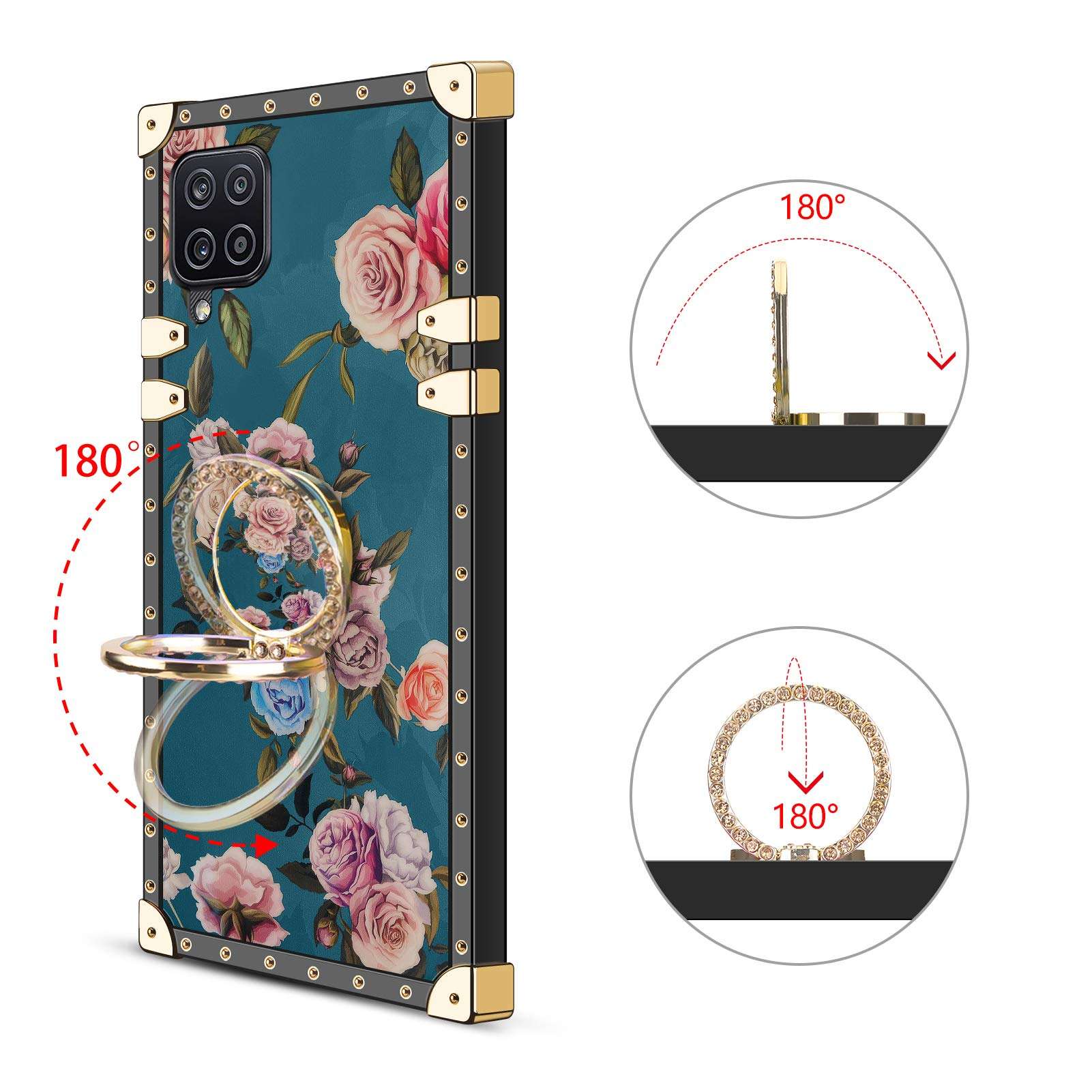 HoneyAKE Case for Samsung Galaxy A12 5G Case with Kickstand Women Girls Soft TPU Shockproof Protective Heavy Duty Cushion Reinforced Corner Case Compatible with Samsung Galaxy A12 5G 6.5 inch Peony 2