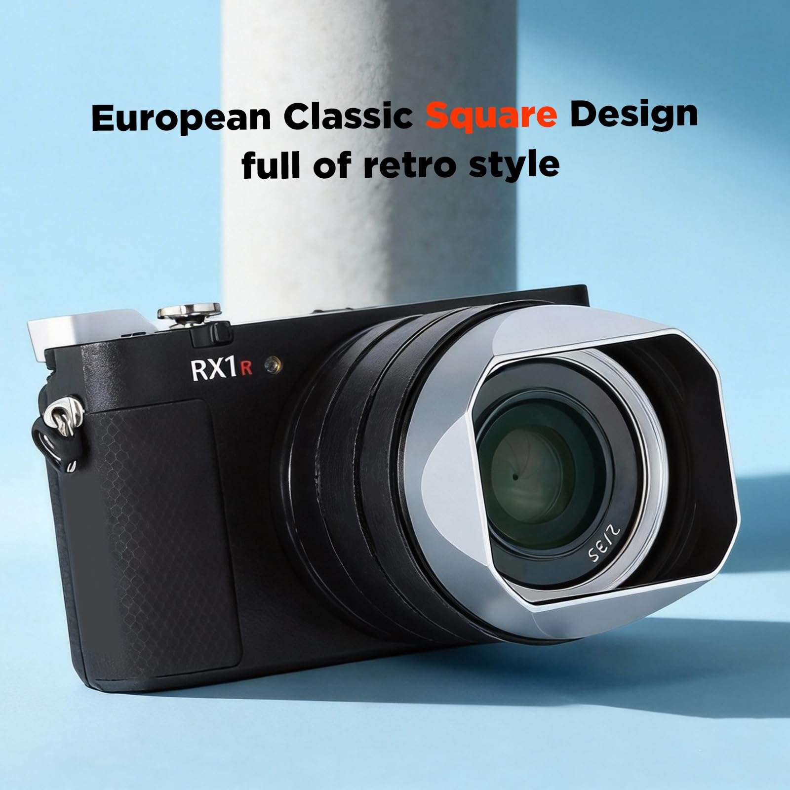 Haoge Metal Square Lens Hood for Sony RX1R3/RX1M2/RX1 FE 40mm F2.5 G FE 50mm F2.5 G FE 24mm F2.8 G Lens Shade on A7CII A7CR A7R4 Camera Bayonet Mount Silver 4