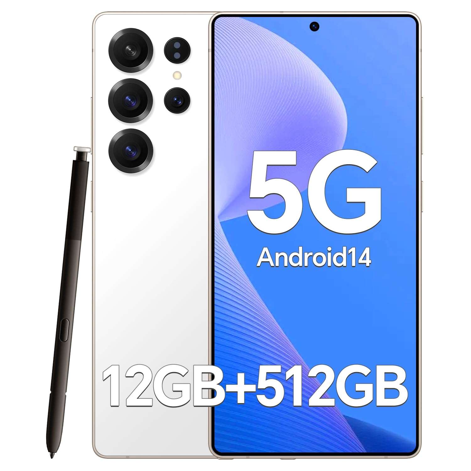 L25 Build-in Pen Unlocked Phones,5000mAh Long-Lasting Battery, 12GB+512GB Expandable to 1TB Android 14 Smartphones,3040x1440 OLED HD 6.9'' Display, 5G/Dual SIM/GPS/WiFi,White 1