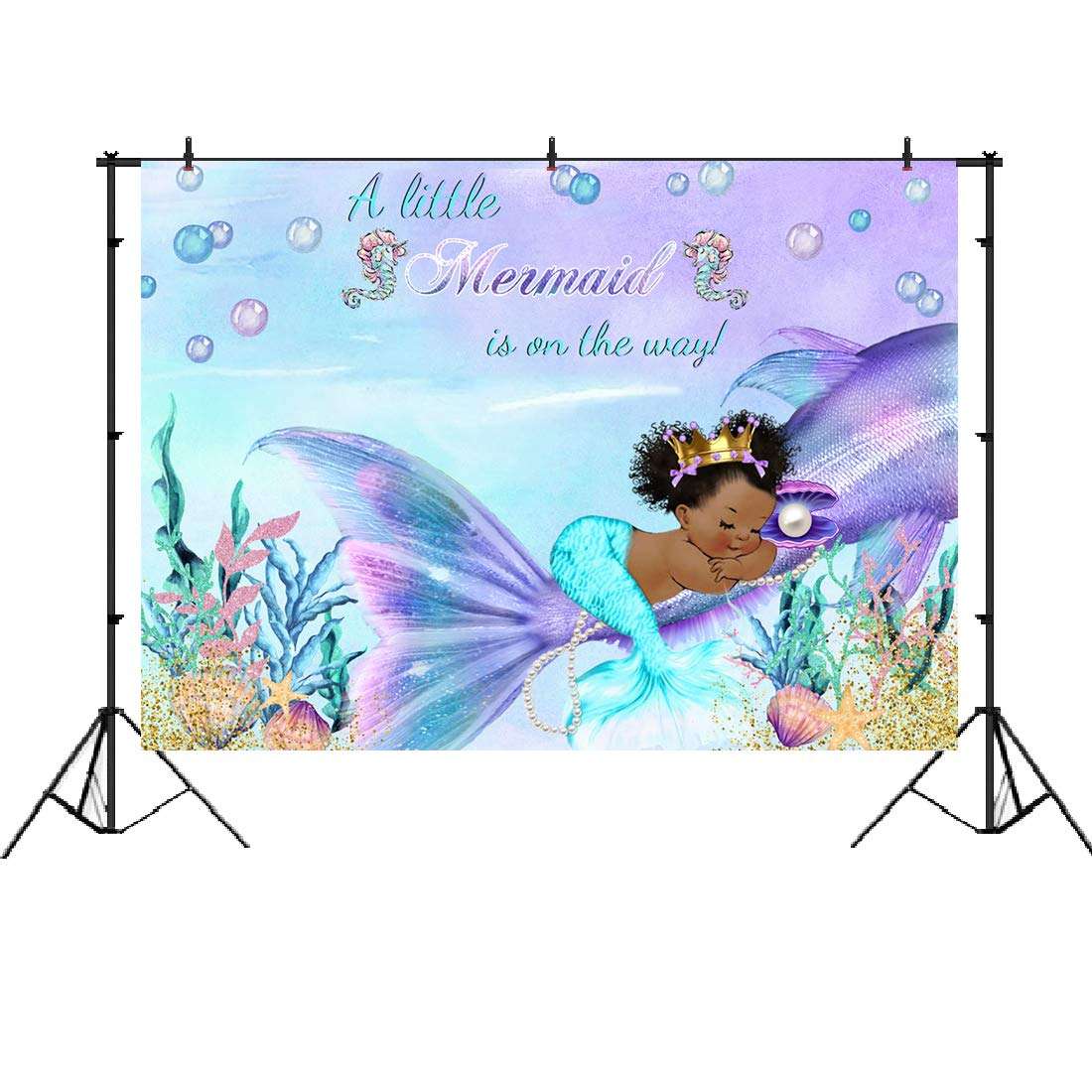 Mermaid Theme Baby Shower Backdrop Purple Under The Sea A Little Memaid is on The Way Photography Background Royal Princess Newborn Baby Party Decorations Banner Photo Booth Props 2
