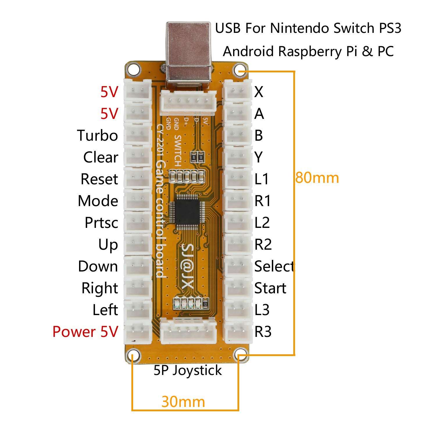 SJ@JX Arcade Game Controller USB Encoder Gamepad Microswitch Button 8way Joystick for Nintendo Switch PC PS3 Retropie Raspberry Pi MAME 4