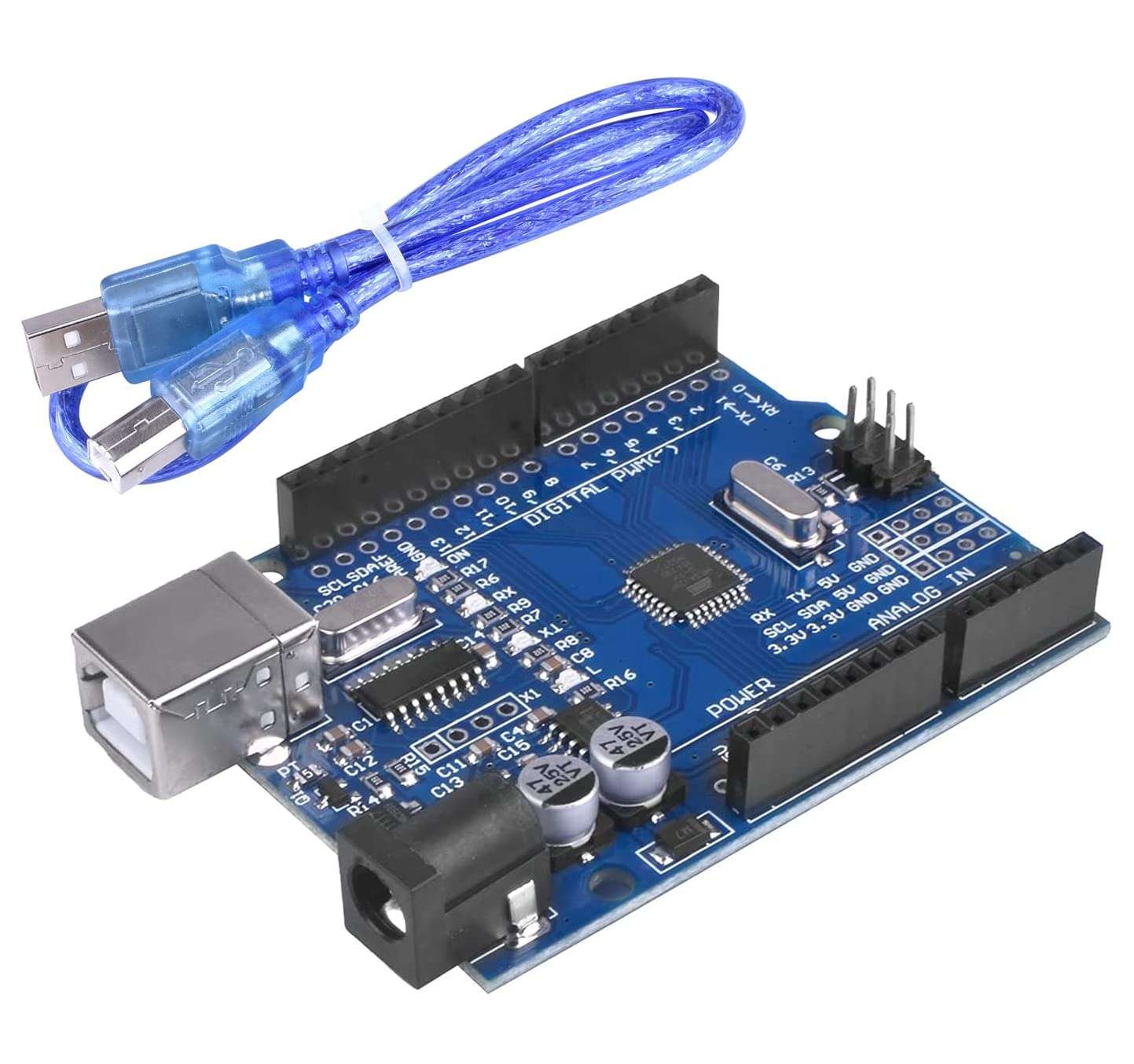 Kuman UNO R3 Board ATmega328P with USB Cable for Arduino - Compatible With Arduino UNO R3 Mega 2560 Nano Robot for Arduino IDE AVR MCU Learner K53, Blue 1