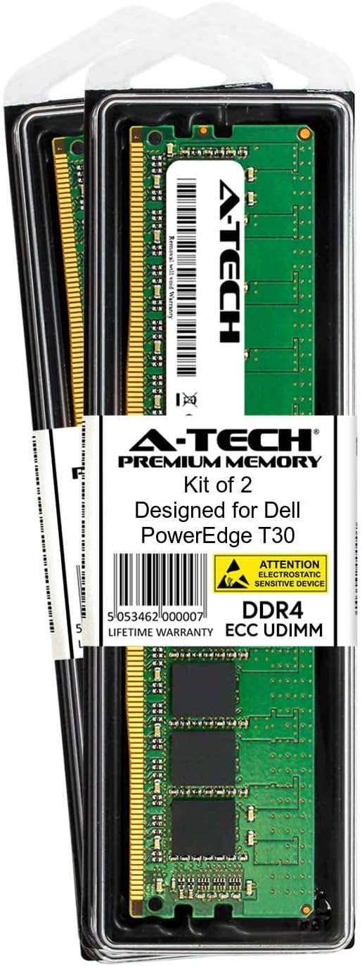 A-Tech 16GB Kit (2 x 8GB) for Dell PowerEdge T30 - DDR4 PC4-19200 2400Mhz ECC Unbuffered UDIMM 1Rx8 - Server Memory Ram Equivalent to OEM A9654881 SNPMT9MYC/8G (AT316654SRV-X2U2) 2