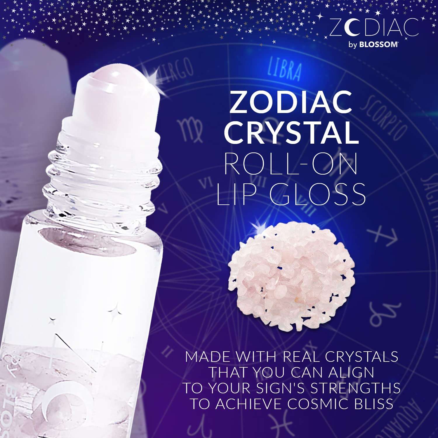 Blossom Lip Gloss Zodiac Sign Vanilla Scented Roll-On Lip Gloss, Moisturizing + Hydrating with Zodiac Crystals, Made in USA, 0.20oz, Libra 3