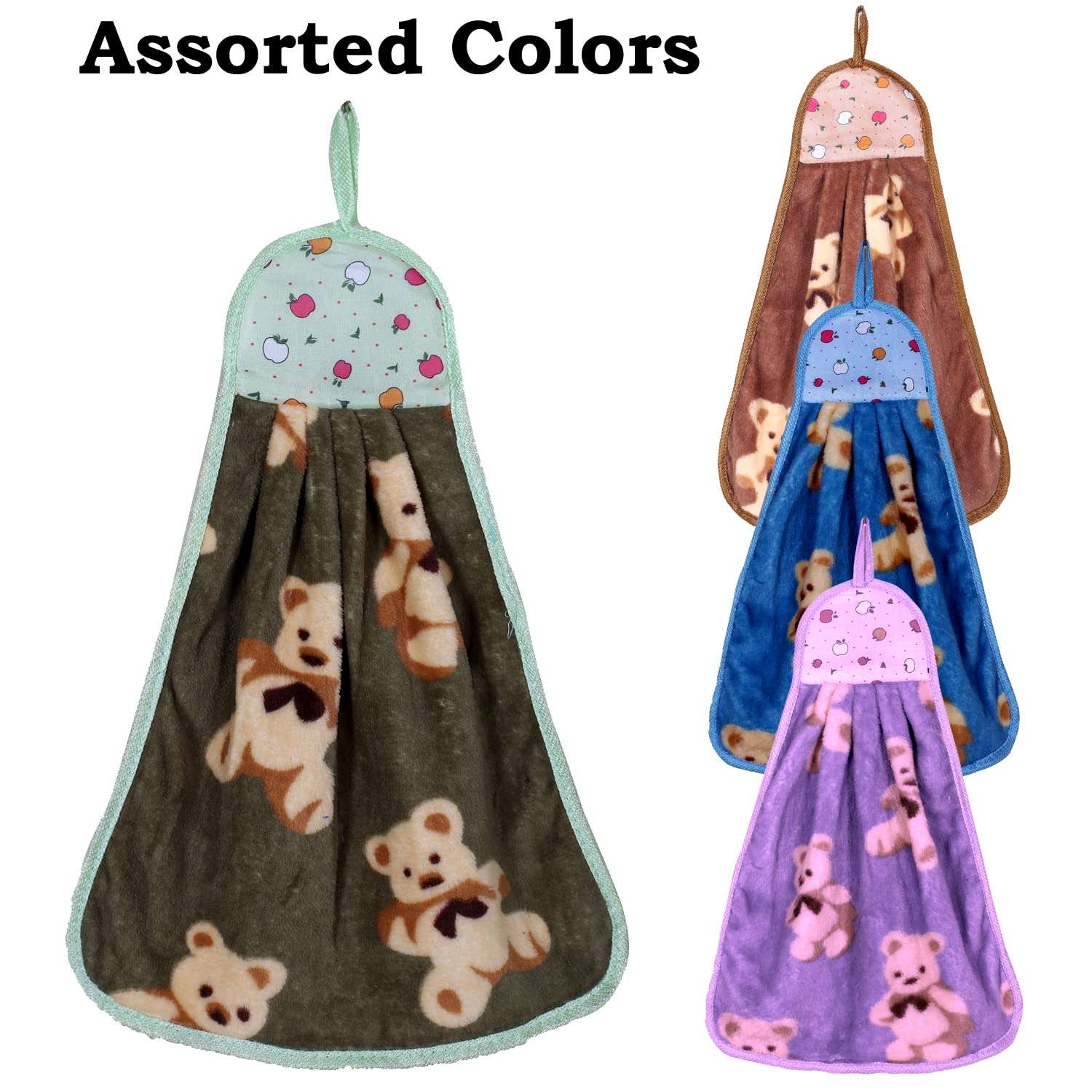 Kuber Industries Soft Cotton Teddy Bear Super Absorbent Hanging Napkin|Hand Towel for Washbasin & Kitchen,Pack of 6,(Assorted) 3