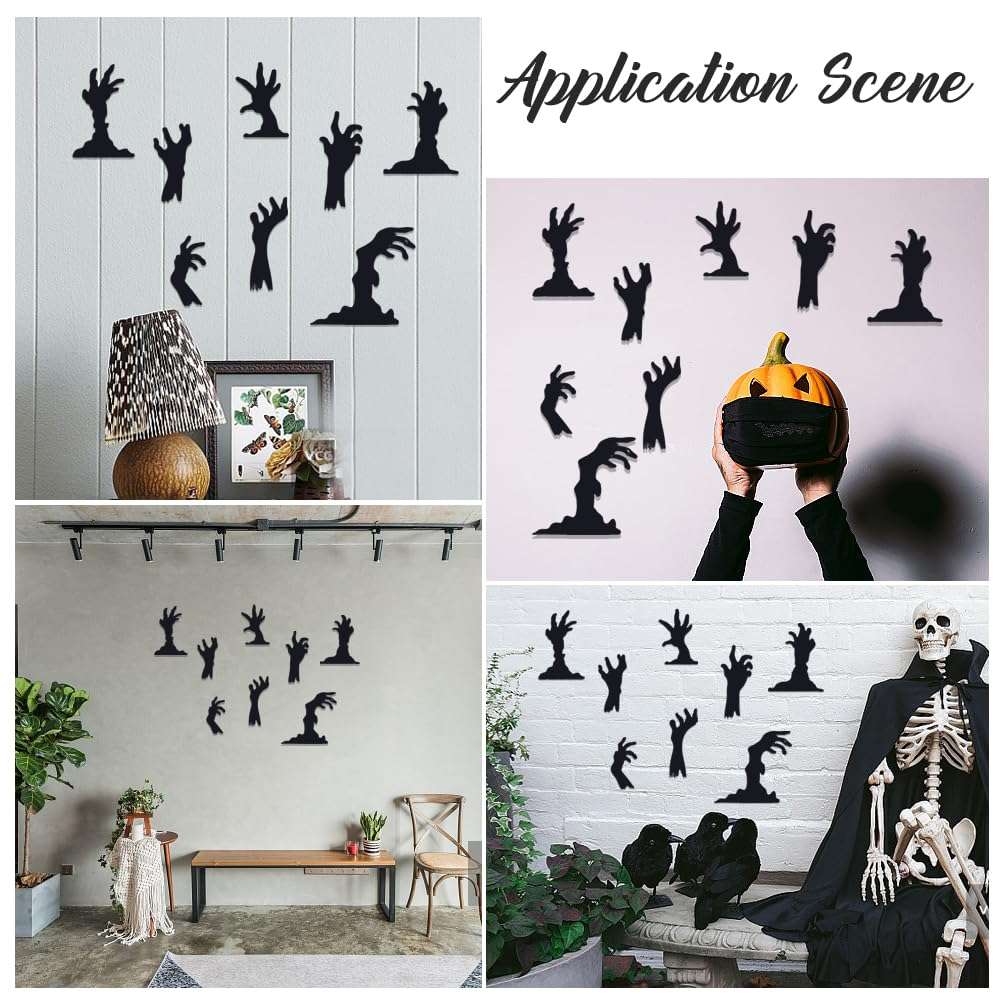 CREATCABIN 2Pcs Halloween Mirror Wall Stickers Removable Acrylic DIY Mirror Decal 3D Mirror Palm Hand Wall Art Decor Self Adhesive Decorative Mirror for Home Room Bathroom Wall Cabinet Black 8x6Inch 5