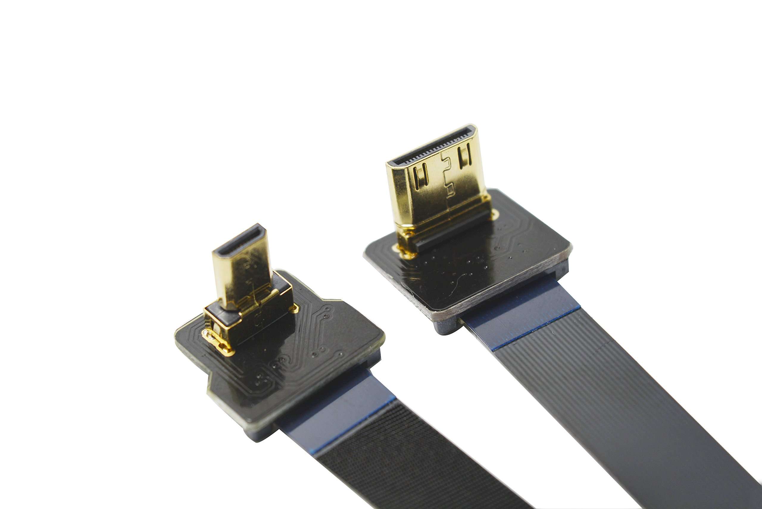 Permanent Black 50CM FPV Flat Slim HDMI Cable Micro HDMI Male 90 Degree Angle to Mini HDMI Male 90 Degree for brushless Gimbal handhold Gimbal dsrl Gimbal FPV Ground Monitoring FPV Aerial Photography 1