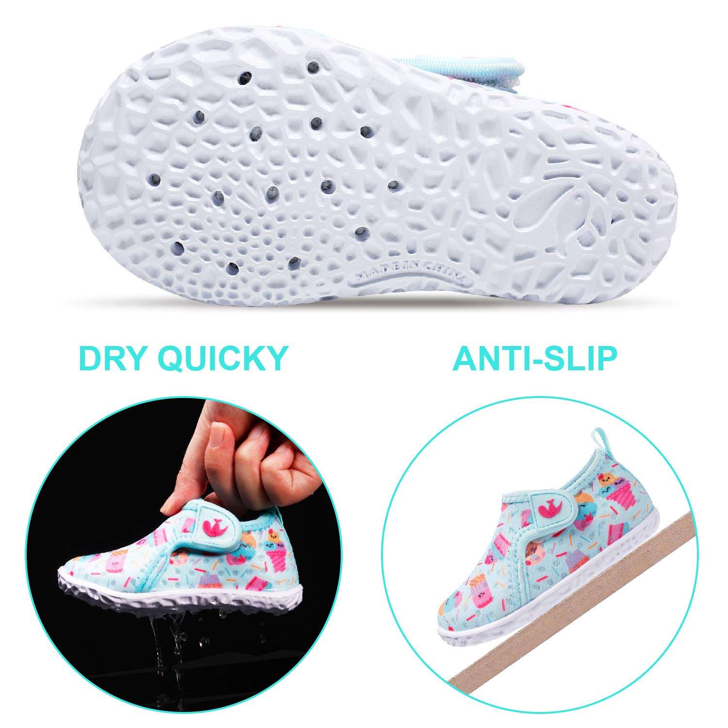 FEETCITY Water Shoes for Baby Boys and Girls Quick Drying Aqua Shoes Outdoor Beach Pool Shoes Ice Cream 2.5-3 Years Toddler 5