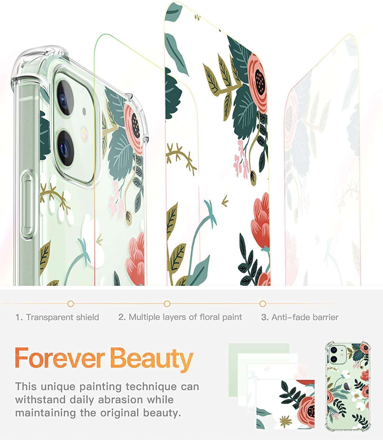 iPhone 12/12 Pro 6.1 inch Case, Clear Flower Design Soft & Flexible TPU Ultra-Thin Shockproof Transparent Bumper Protective Floral Cover Case for iPhone 12/12 Pro 2020 (6.1 inch) (Red-White) 4