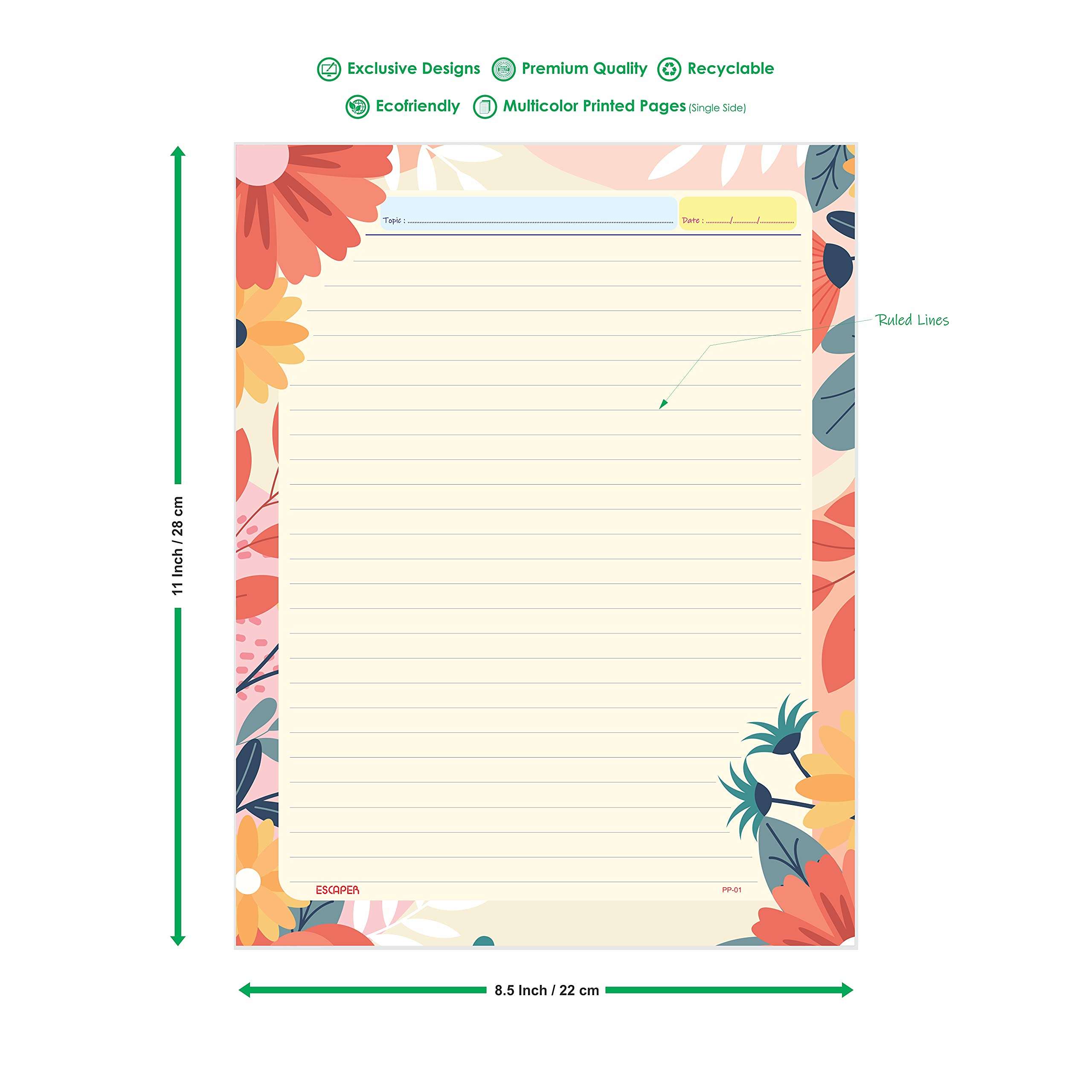 ESCAPER Flower Theme Project Papers - Combo Pack of 80 A4 Sheets (Ruled One Side), Perfect for School Projects, Office Presentations and Creative Artwork 2