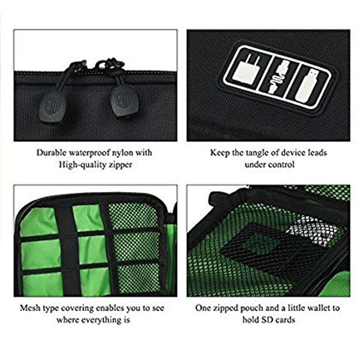Electronics Organizer Travel Gadget Tech Gear Accessory Storage Carrying Bag Pouch for USB Cable SD Card Phone Camera Hard Drive Flash Disk PowerBank Headphone Charger Holder Case First Aid Bag Black 2