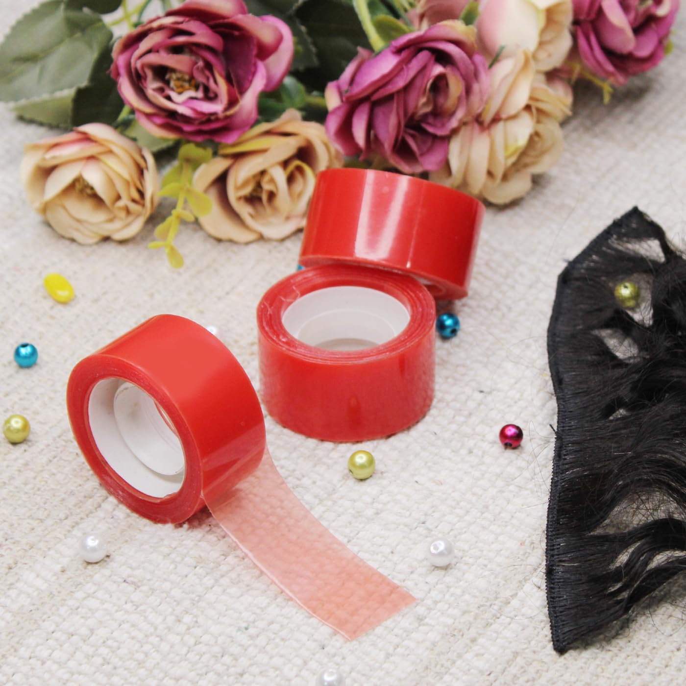Fully Set Of 5 Wig Tapes For Hair Wig Toupee And Extension For Unisex, Pack Of 1 (Red Small 5)