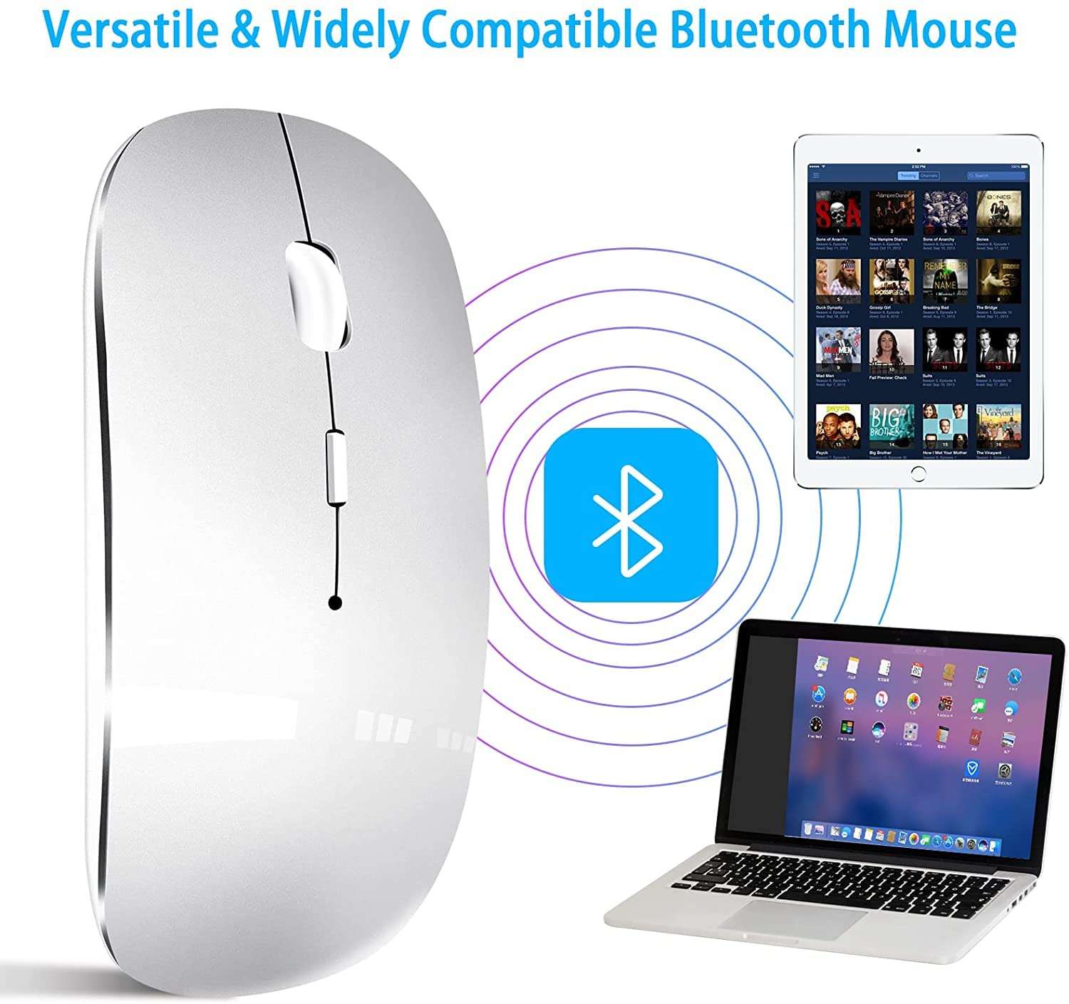 Vxeei LED Wireless Bluetooth Mouse,Rechargeable Bluetooth Mouse (Bluetooth 5.1 + USB) 2.4GHz Portable Optical Office Mouse，Bluetooth Mouse for MacBook Air,MacBook pro,Mac,Pc,Computer,Laptop,Desktop 5
