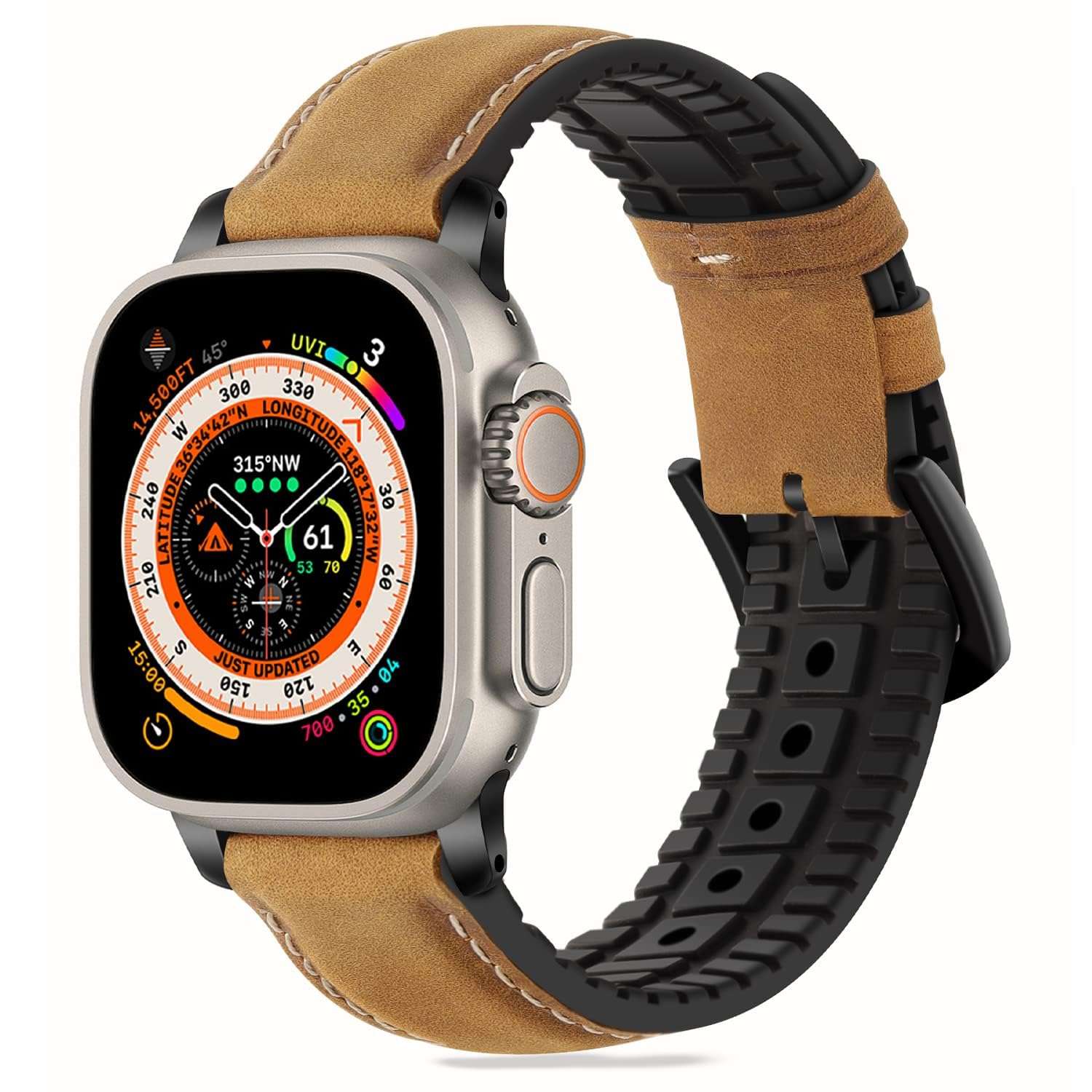 Tasikar Straps Compatible with Apple Watch Strap 49mm 45mm 44mm 42mm, Genuine Leather Silicone Replacement Band Compatible for Apple Watch Ultra Series 9 8 7 6 5 4 3 2 SE - 42mm 44mm 45mm/Brown 3