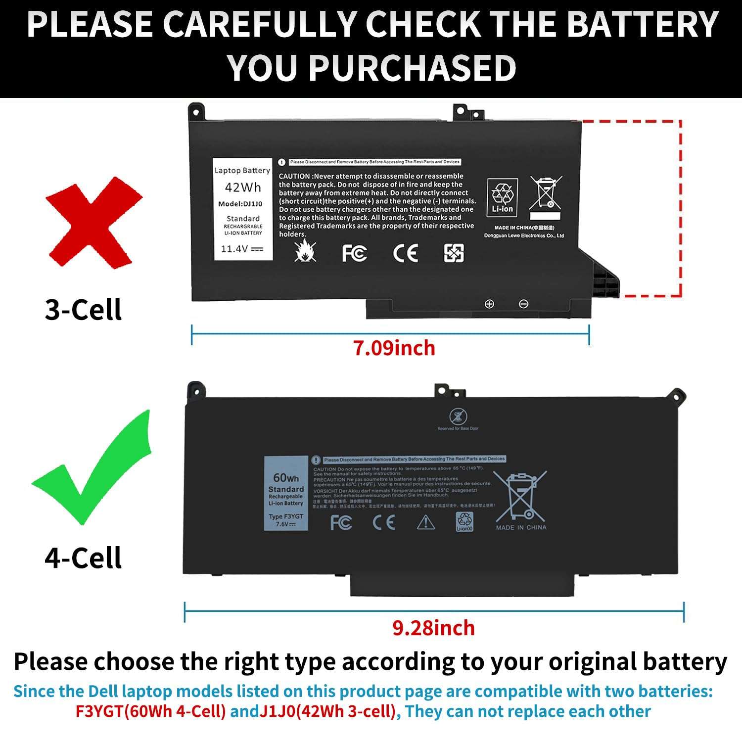 Fepprry 7490 F3YGT Laptop Battery for Dell Latitude 12 13 14 7000 7280 7290 7380 7390 7480 7490 E7480 E7490 E7280 E7290 E7390 Battery 2