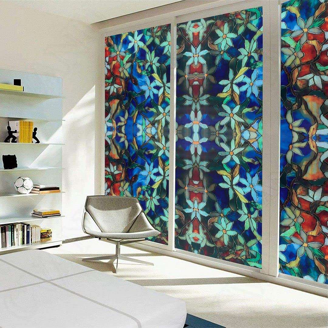 KREEPO Glass Film Privacy Printed Flora Print Window Sticker Vinyl Sheet for Front Door/Bathroom/Sidelight/Small Windows/Office Meeting Room (24"x240"Glassfilmprint28_K) 5
