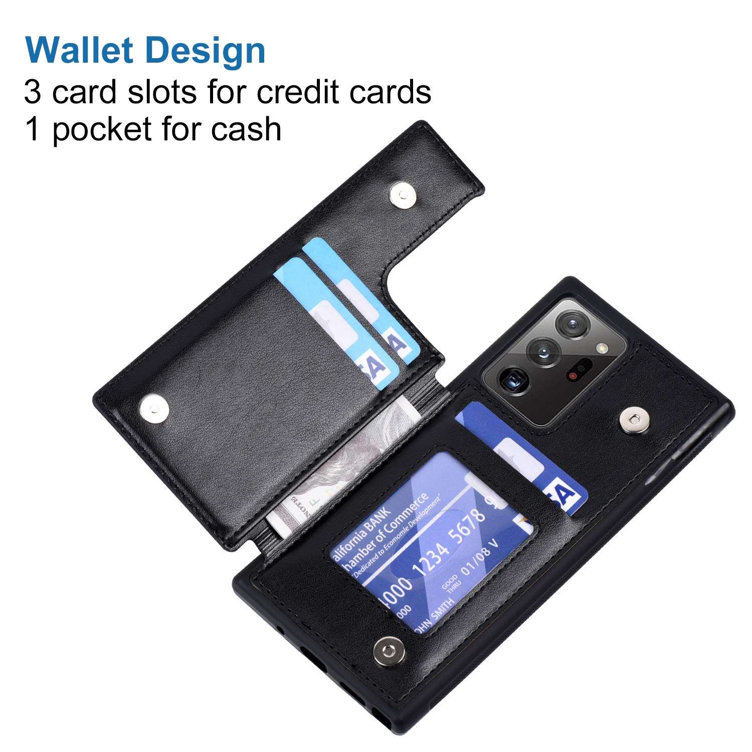 Migeec Samsung Galaxy Note 20 Ultra 5g Case with Card Holder - Wallet Case [Shockproof] with PU Leather Card Pockets Flip Cover for Samsung Galaxy Note 20 Ultra, Black 3