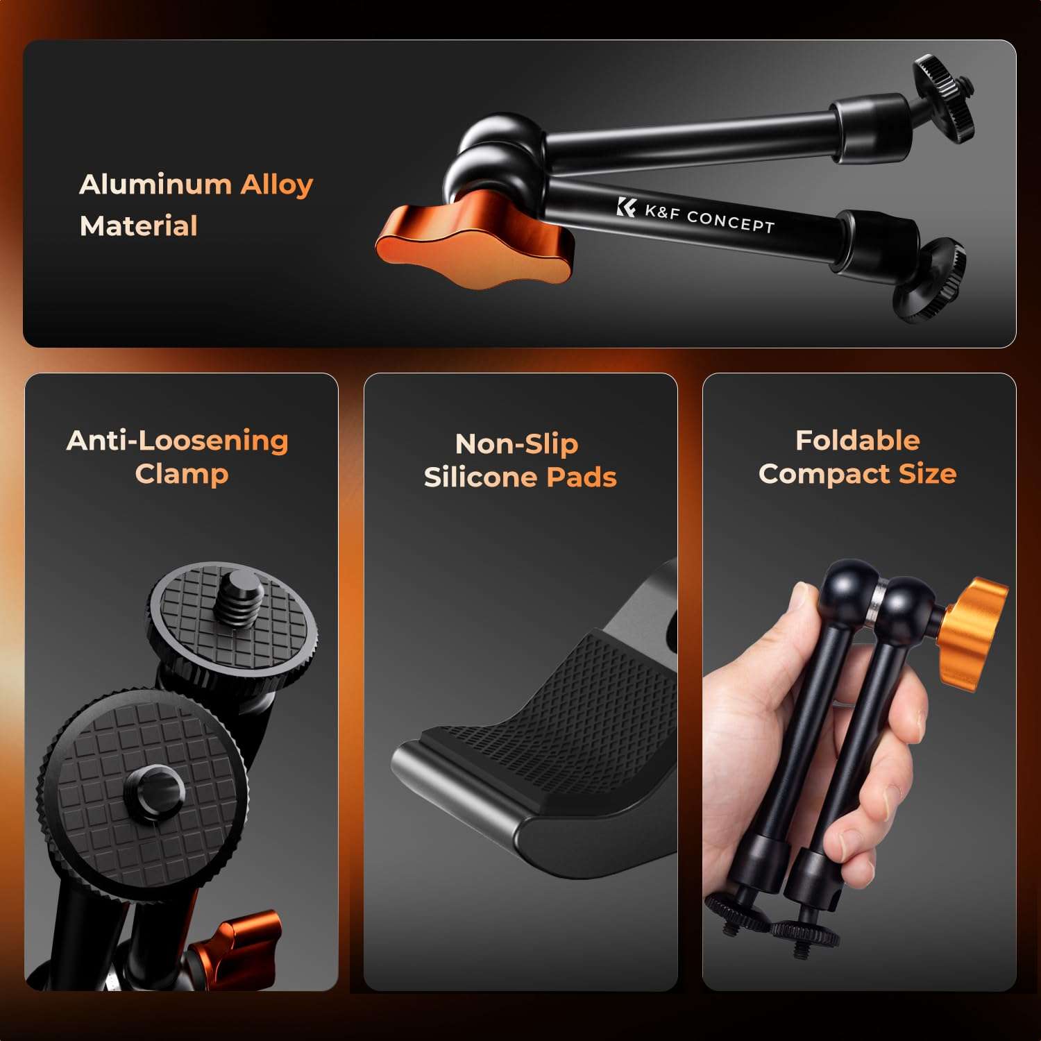 K&F CONCEPT 9.8" Magic Arm Clamp Kit with 1/4" & 3/8" Thread Screw 360° Ball Heads Articulating Magic Arm Camera Mount for Monitor, Flash, LED Light, Microphone, Camera Cage, Action Camera 5