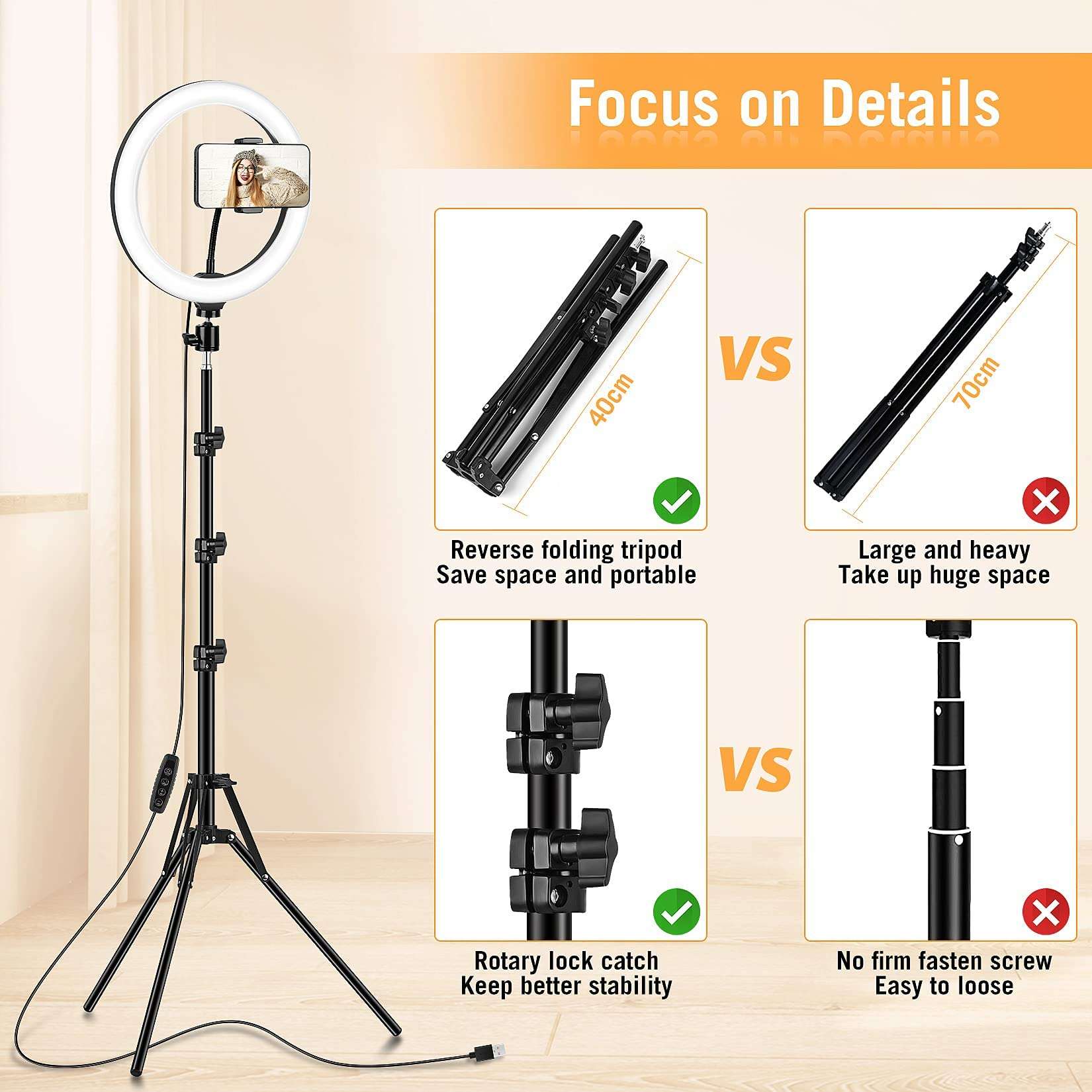 12" Ring Light with 57" Floor/7" Desk Stand and 2 Phone Holders, Selfie Ring Light for Computer/Phone/Laptop/Webcam 6