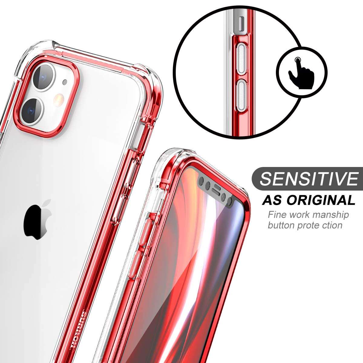 SURITCH Clear Case for iPhone 12 Mini (Only) 5.4-inch, [Built in Screen Protector] Full Body Protective Shockproof Bumper Rugged Phone Cover for iPhone 12 Mini -(Red) 2