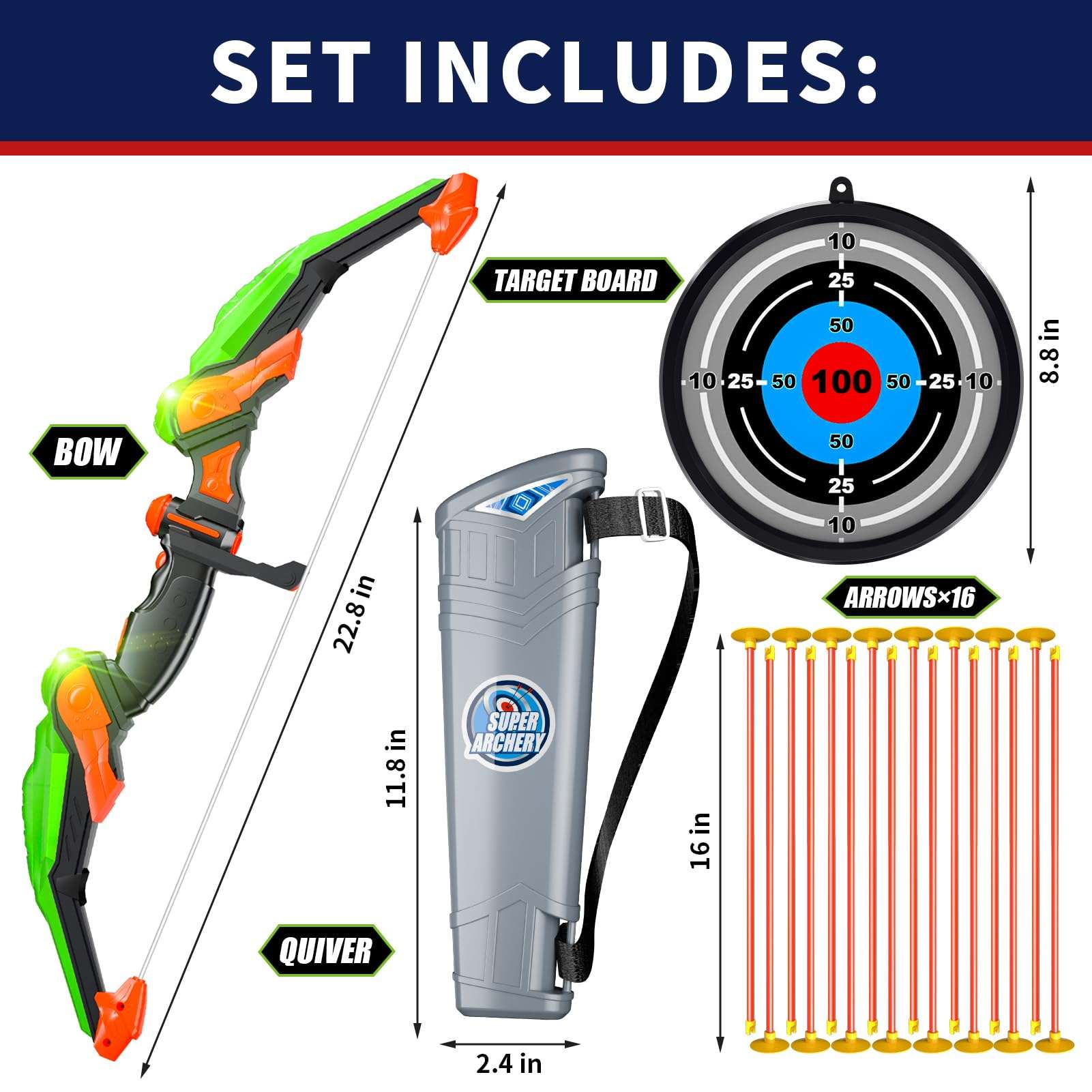 Bennol Bow and Arrow for Kids 4-6 6-8 8-12, Kids Archery Set Toys with Light-up LED Include 16 Suction Cup Arrows, Bow and Arrow Sets Indoor Outdoor Toys Gifts for 3 4 5 6 7 8 9 10 11 12 Year Old Boys 4