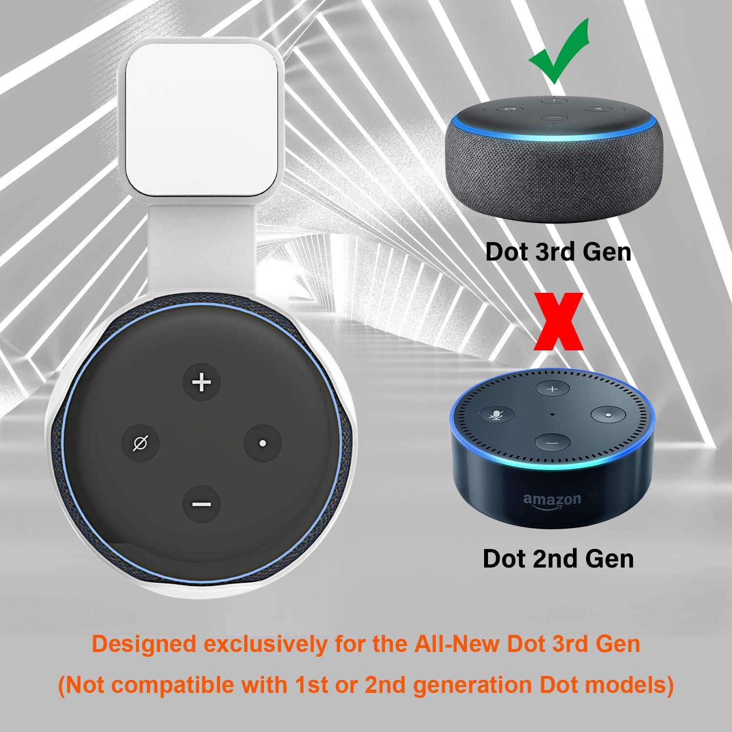 WGOAL Outlet Wall Mount Holder Case for Dot 3rd Generation, Clever Space Saving Design for Smart Home Speakers, Perfect Hide Messy Wires, Dot Accessories Without Screws (White -1 Pack) 3