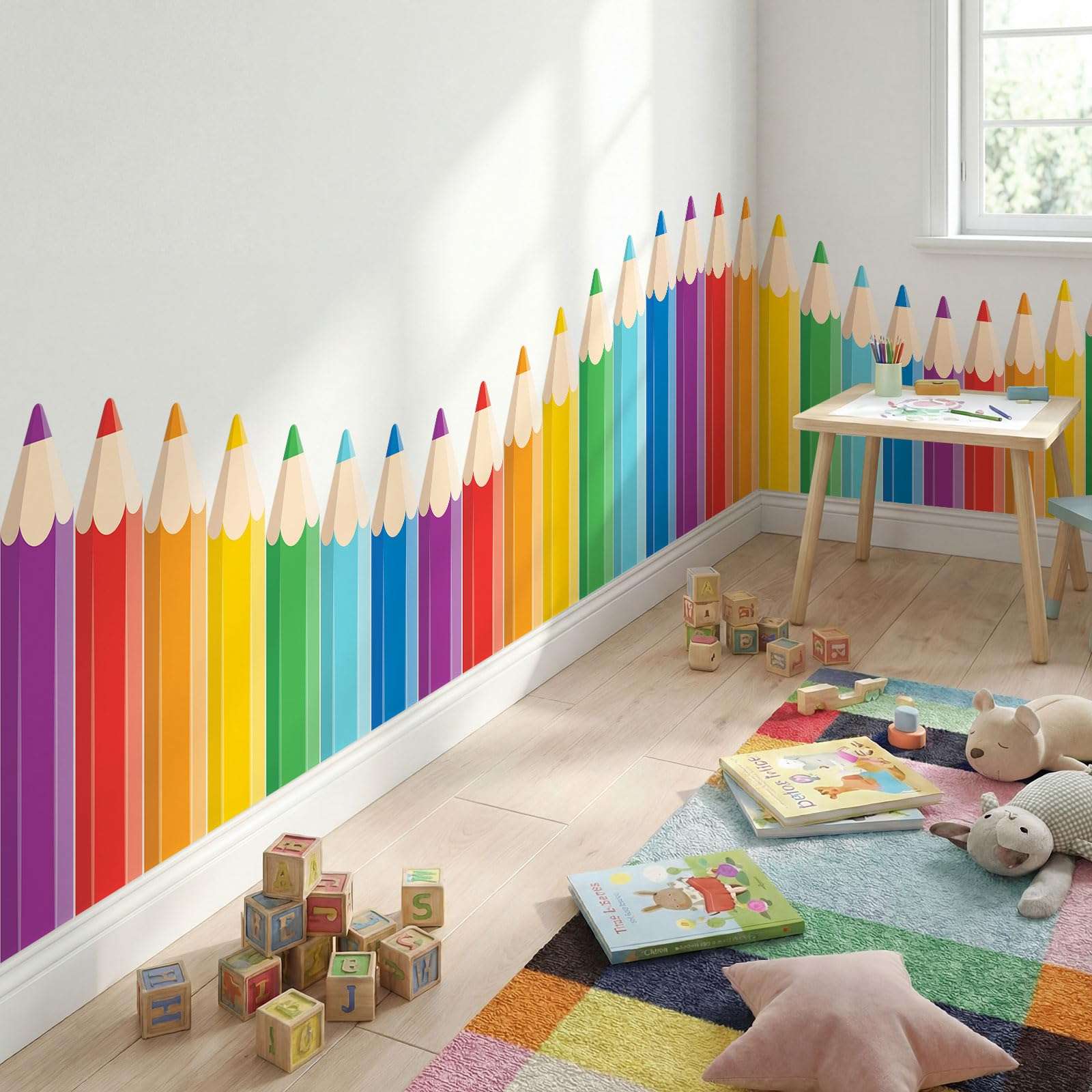 Gilprop 9.8 ft Colorful Crayon Classroom Wall Decor Fabric Back to School Classroom Wall Decoration Backdrop with Adhesive Dots Cuttable Crayon Bulletin Board Decoration for Preschool Graduation 1