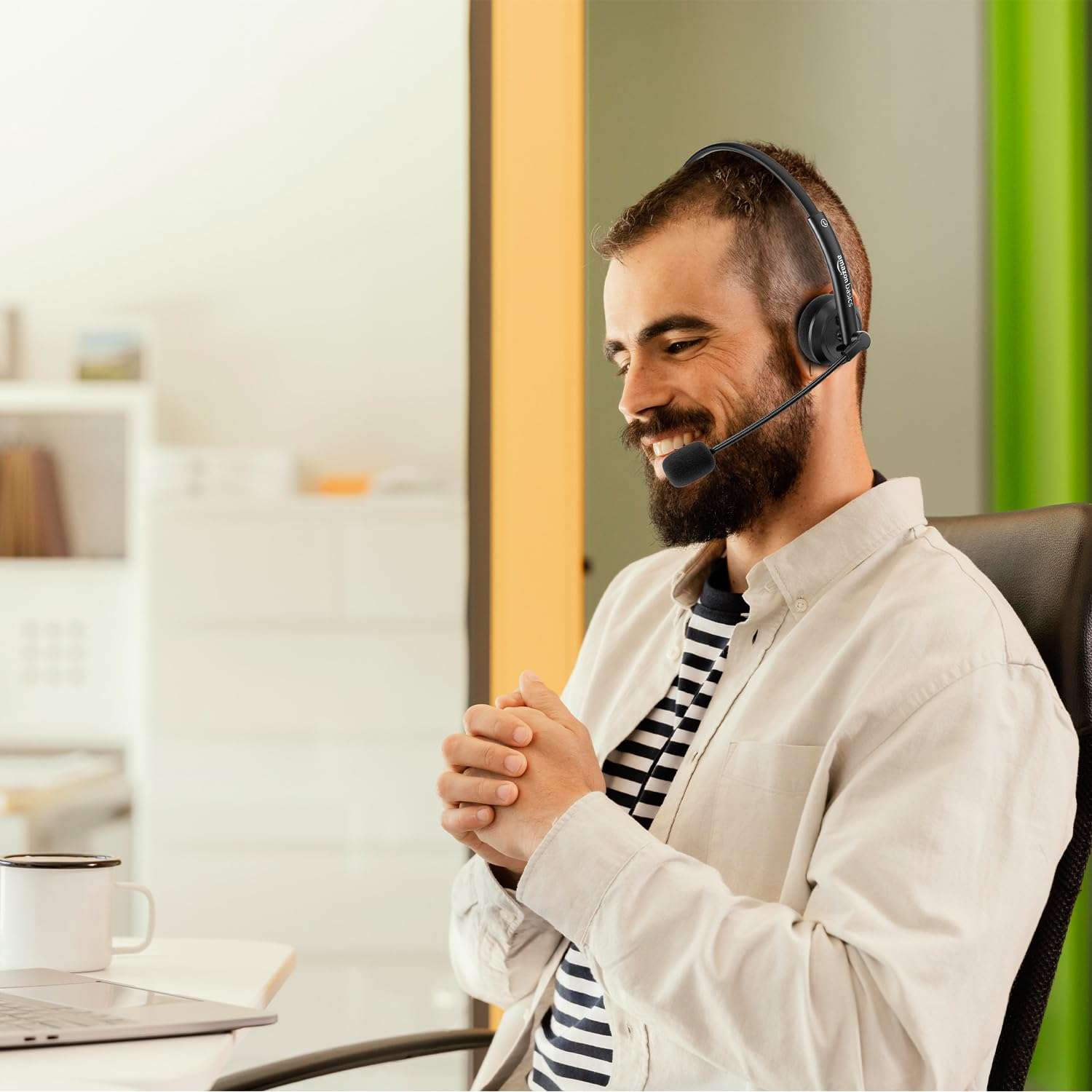 amazon basics Wired On-Ear Headphones with Noise-Cancelling Mic | Enhanced DSP | Adjustable Headband & SoundGuard | Lightweight | for PC/Mac (Black) 5