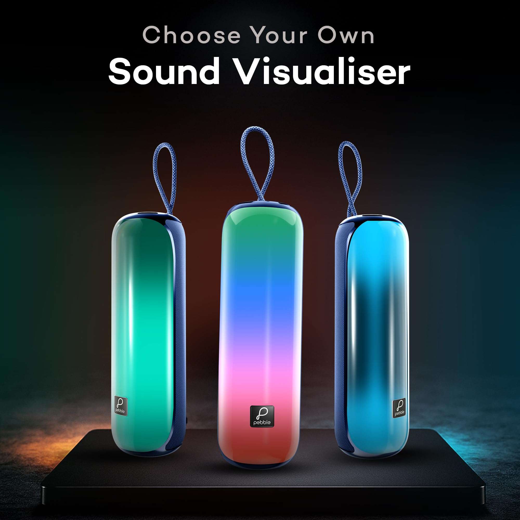 Pebble Newly Launched Photon 16W Bluetooth Speaker with RGB Lights, Dual 8W Drivers, 2400mAh Battery, FM Radio, TF Card, USB, and AUX, Premium Fabric Design - Blue 3