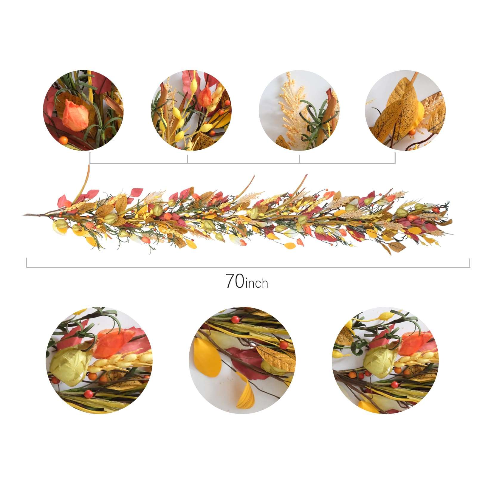 CIR OASES 70 inch Fall Garland Artificial Eucalyptus Garland with Flowers, Fall Decor Fake Rose Garland, Fall Flower Faux Floral Garland for Wedding Home Party Table 4
