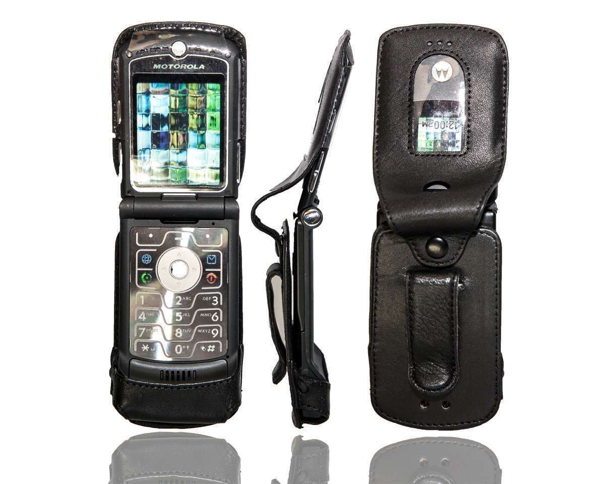 caseroxx Leather-Case with Belt Clip for Motorola RAZR V3m V3c Made of Genuine Leather, Mobile Phone Cover in Black 1