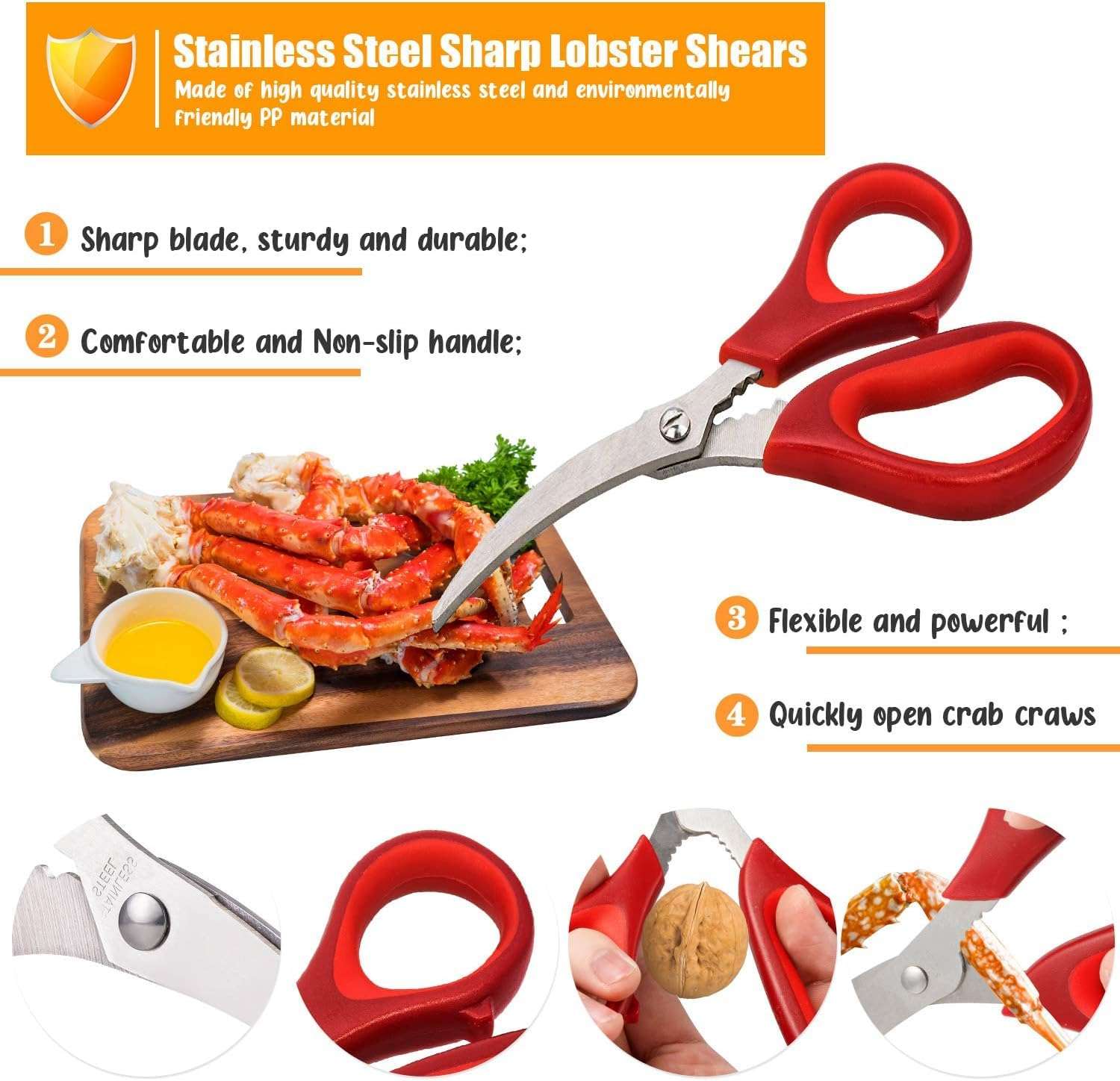 Kitchen Seafood Scissors for Crab Legs, 4 Pack Crab Leg Scissors Lobster Shell Cracker, Lobster Shrimp Crayfish Crawfish Scissors Fish Scissors, Seafood Crab Legs Crackers and Tools 4