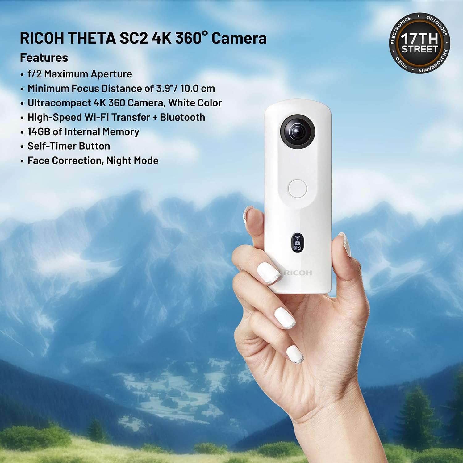 RICOH Theta SC2 4K 360° Spherical Camera (White) Bundle with TL-1 Lens Cap 3
