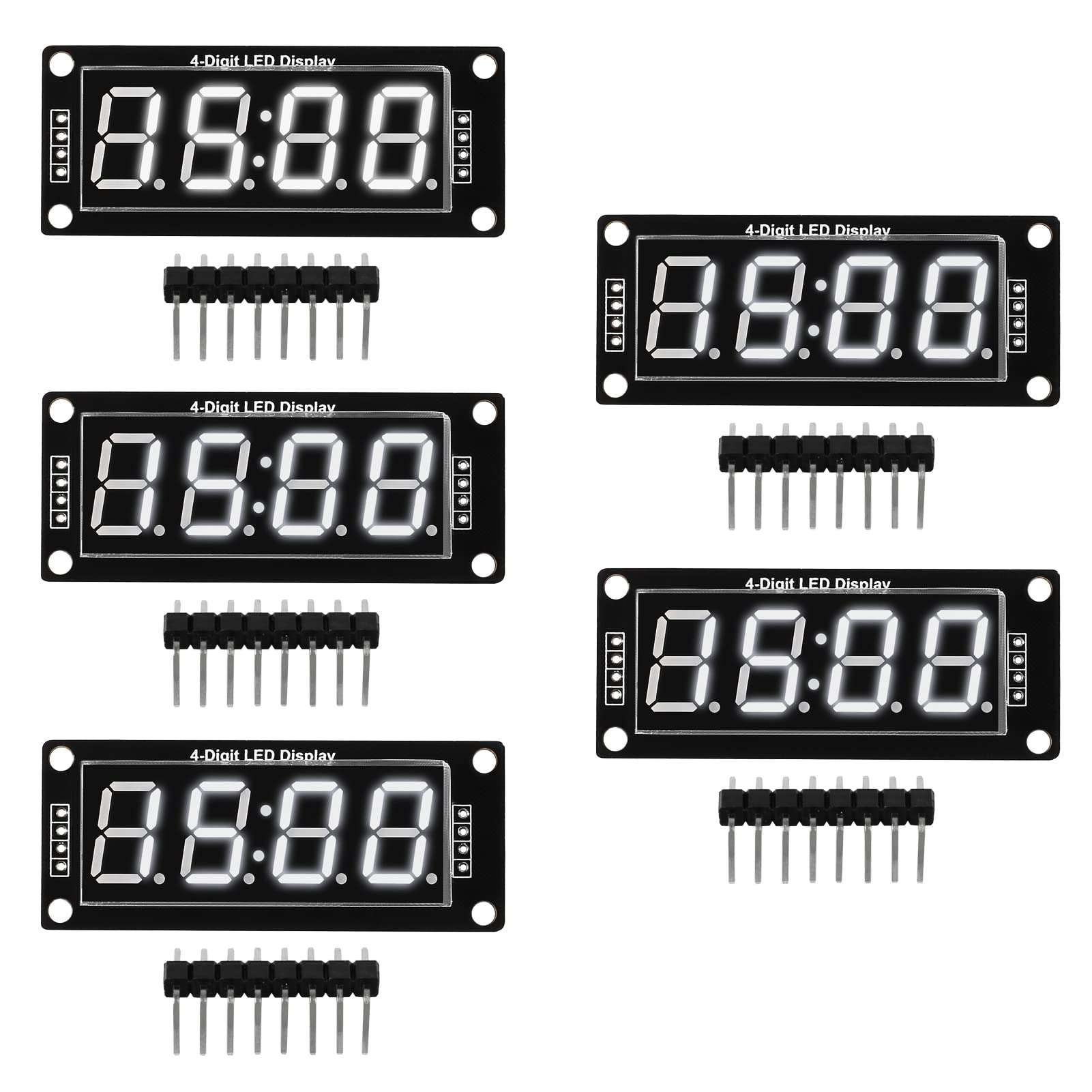 5Pcs 0.56 LED Display Digital Tube Clock Module 4 Digit LED 0.56 inch Display Time Clock Indicator Tube 7 Segments Double Dots TM1637 White Color 1
