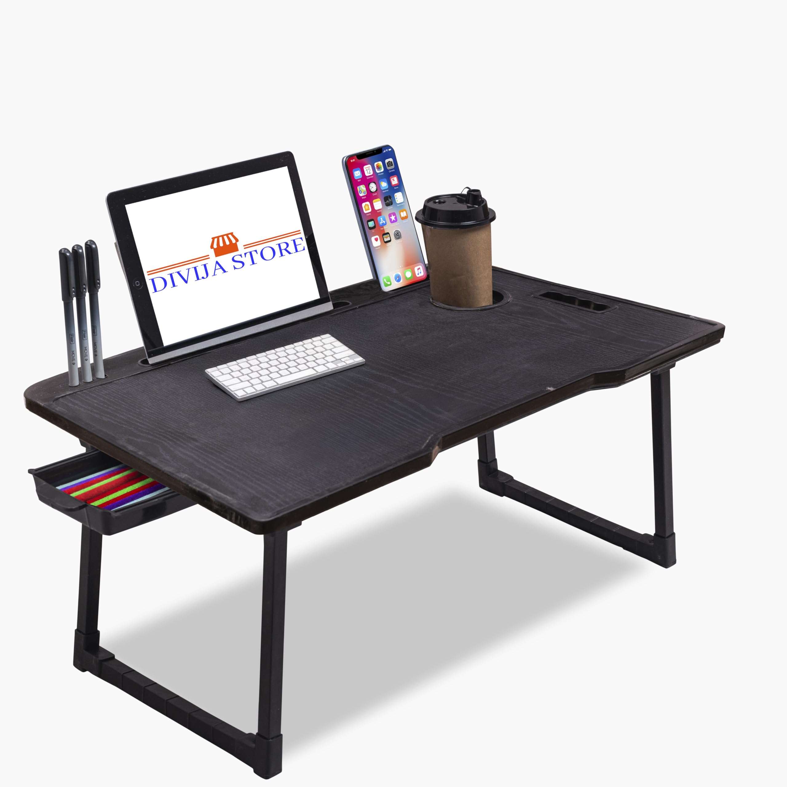 DIVIJA STORE Study Table Bed Table Premium Laptop Table/And Portable Plastic/Writing Desk For Office/Home/School (Black COTTED), 59 cm 5